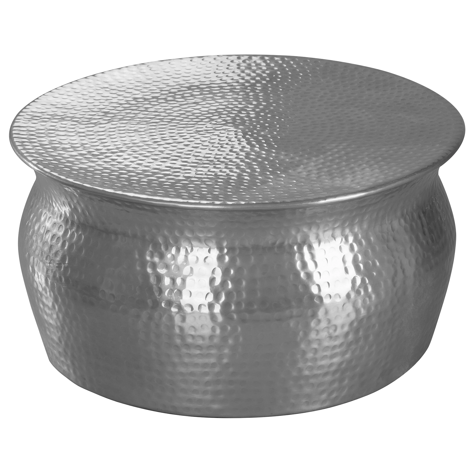 FineBuy Couchtisch 60x30,5x60cm Aluminium Beistelltisch orientalisch rund, Flacher Hammerschlag Sofatisch Metall, Design Wohnzimmertisch modern, Loungetisch indisch Stubentisch klein