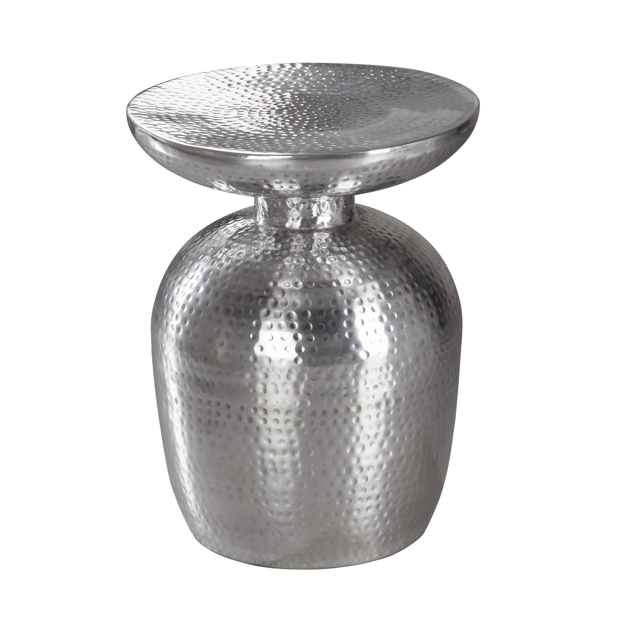 FineBuy Design Beistelltisch 36,5 x 46 x 36,5 cm Aluminium Dekotisch orientalisch rund, Designer Ablagetisch Metall modern, Anstelltisch schmal , Kleiner Hammerschlag Abstelltisch