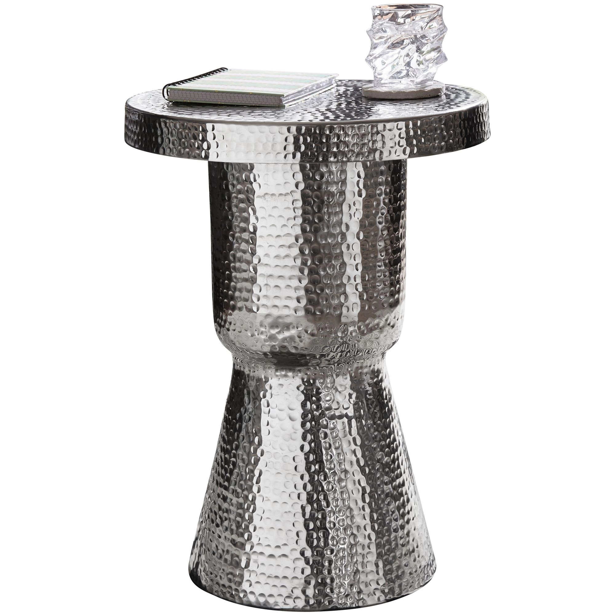 FineBuy Design Beistelltisch 43 x 59 x 43 cm Aluminium Dekotisch Orientalisch rund, Designer Ablagetisch Metall modern, Anstelltisch schmal, Kleiner Hammerschlag Abstelltisch