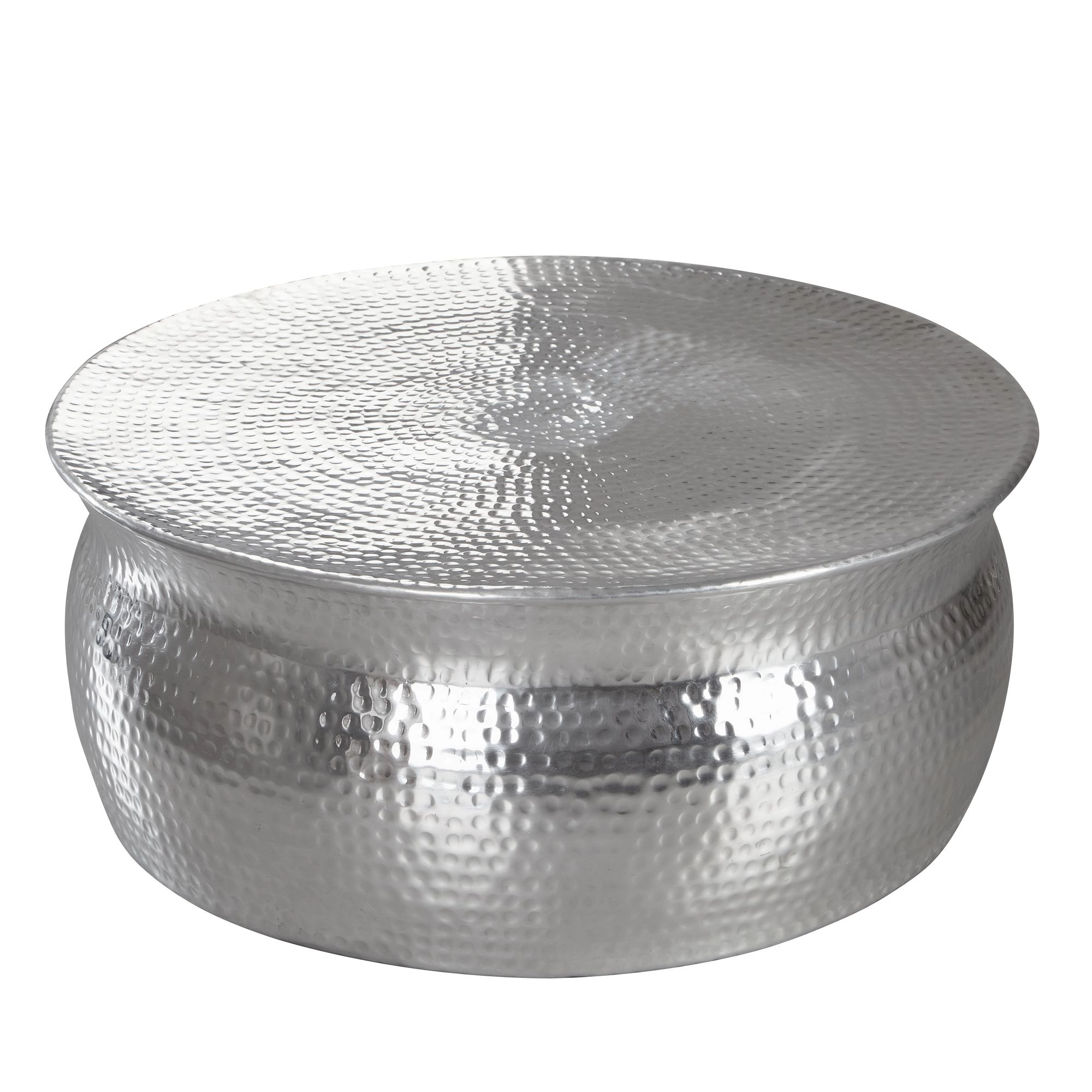 FineBuy Couchtisch 75 x 31 x 75 cm Aluminium Beistelltisch orientalisch rund, Flacher Hammerschlag Sofatisch Metall, Design Wohnzimmertisch modern, Loungetisch indisch Stubentisch klein