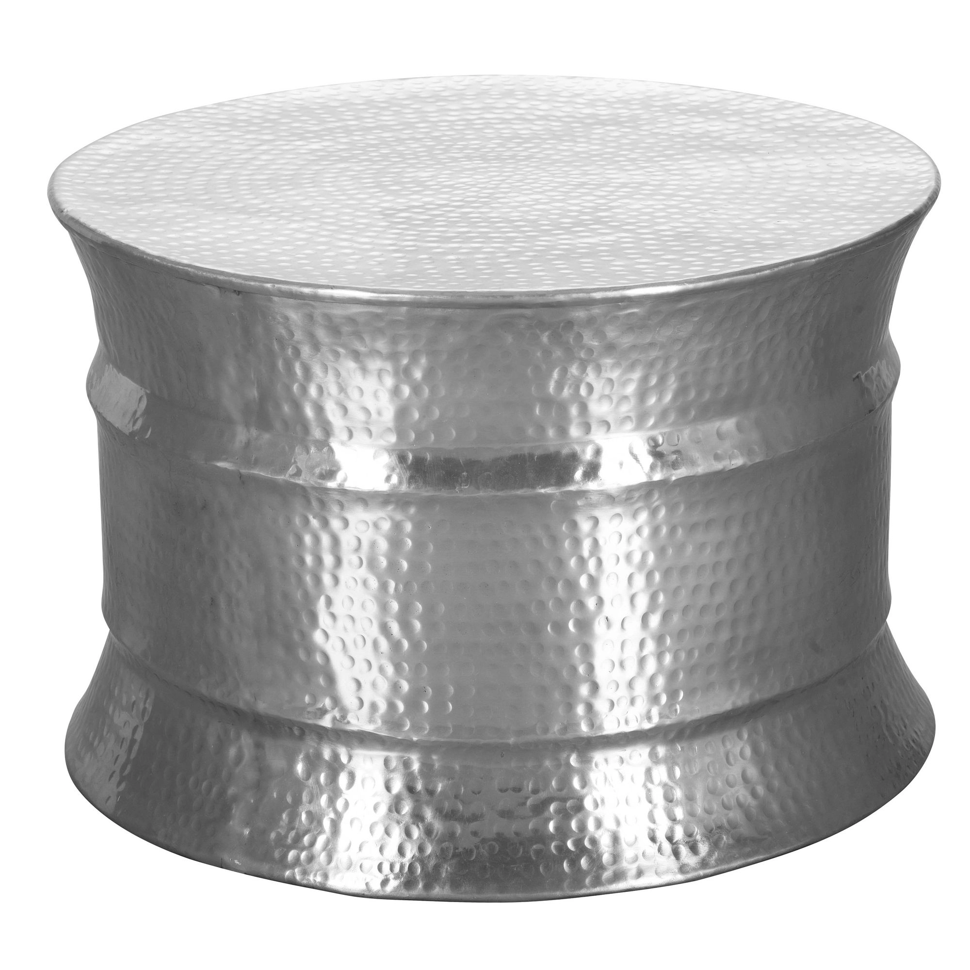 FineBuy Couchtisch 62 x 41 x 62 cm Aluminium Beistelltisch orientalisch rund, Flacher Hammerschlag Sofatisch Metall, Design Wohnzimmertisch modern, Loungetisch indisch Stubentisch klein