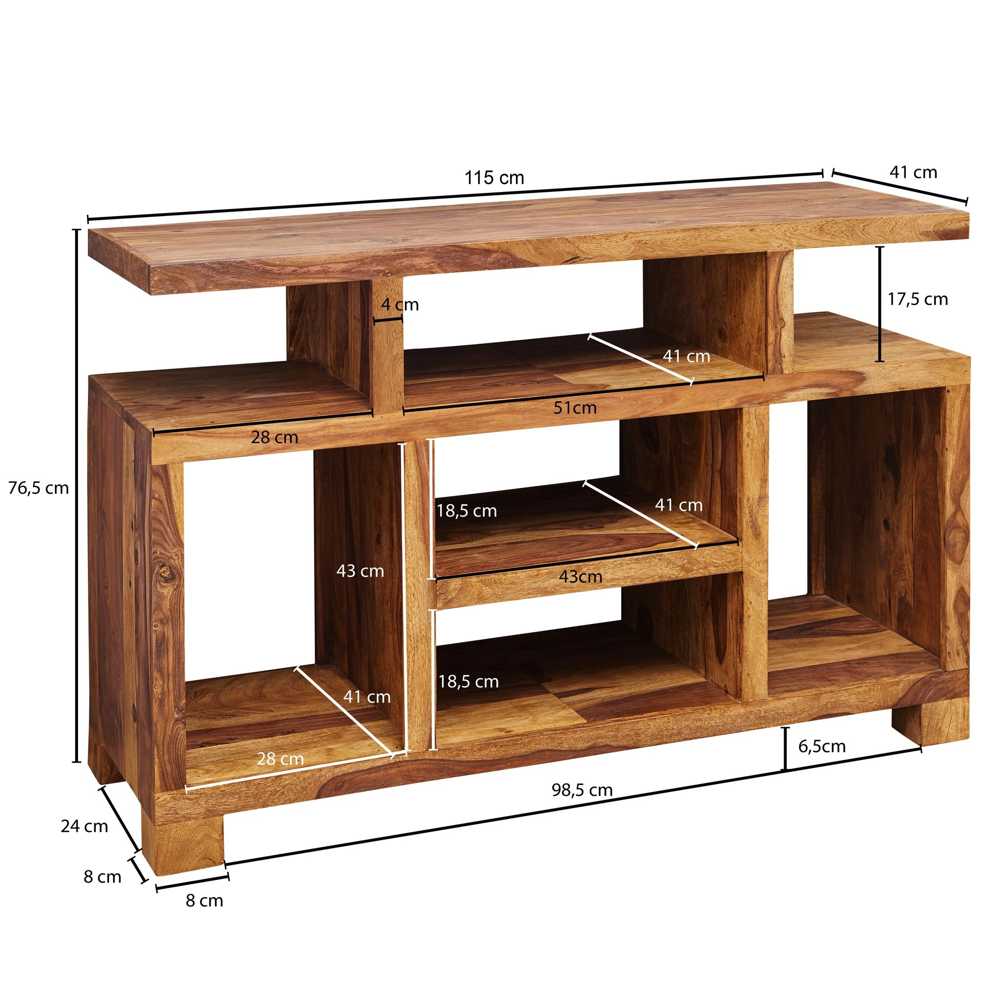 FineBuy Sideboard Sheesham Massivholz 115 x 76 x 40 cm Landhaus-Stil, Fernseh-Kommode mit Staufächern, TV-Schrank Anrichte Echt-Holz mit 4 Standbeinen