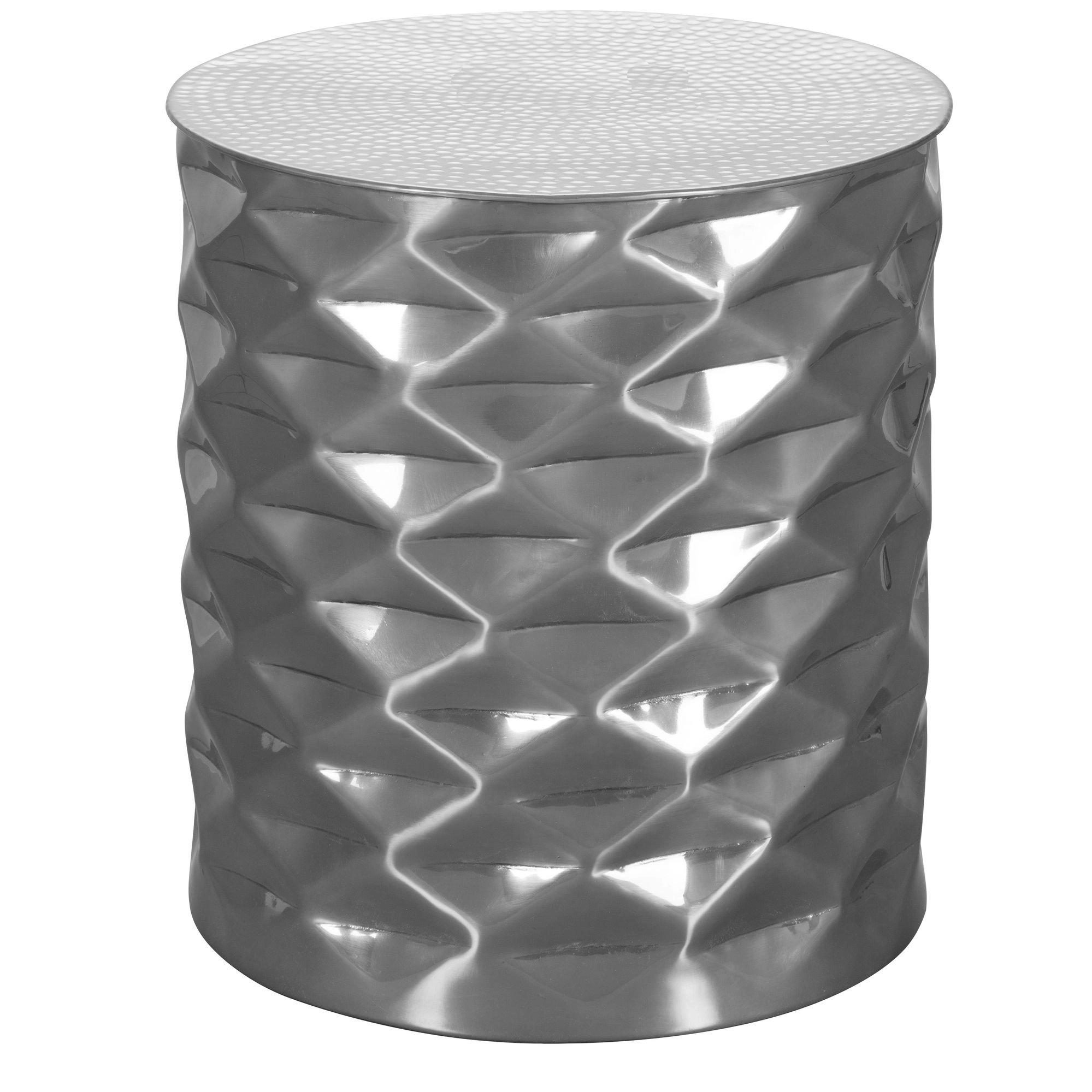 FineBuy Beistelltisch 43,5 x 48 x 43,5 cm Aluminium Couchtisch orientalisch rund, Flacher Hammerschlag Sofatisch Metall, Design Anstelltisch modern, Loungetisch indisch Stubentisch klein