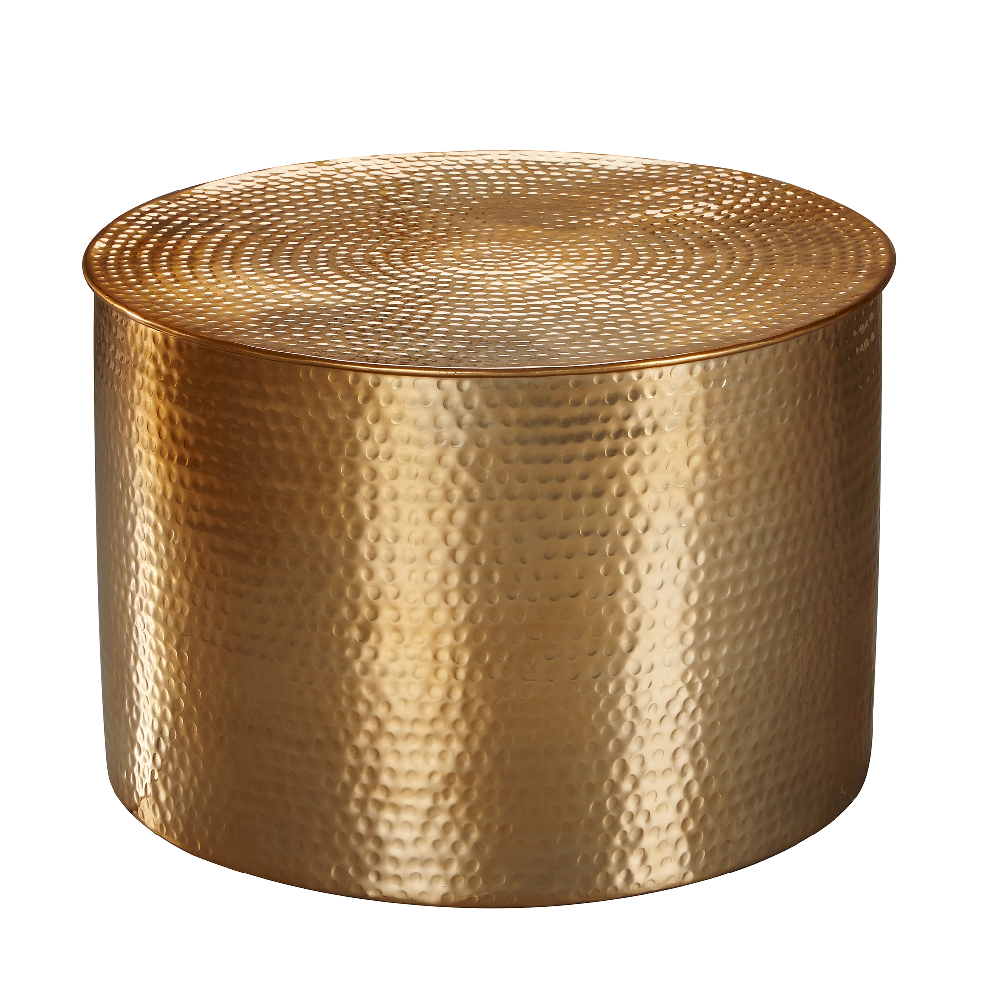 FineBuy Couchtisch 61 x 40,5 x 61 cm Aluminium Beistelltisch orientalisch rund, Flacher Hammerschlag Sofatisch Metall, Design Wohnzimmertisch modern, Loungetisch indisch Stubentisch klein