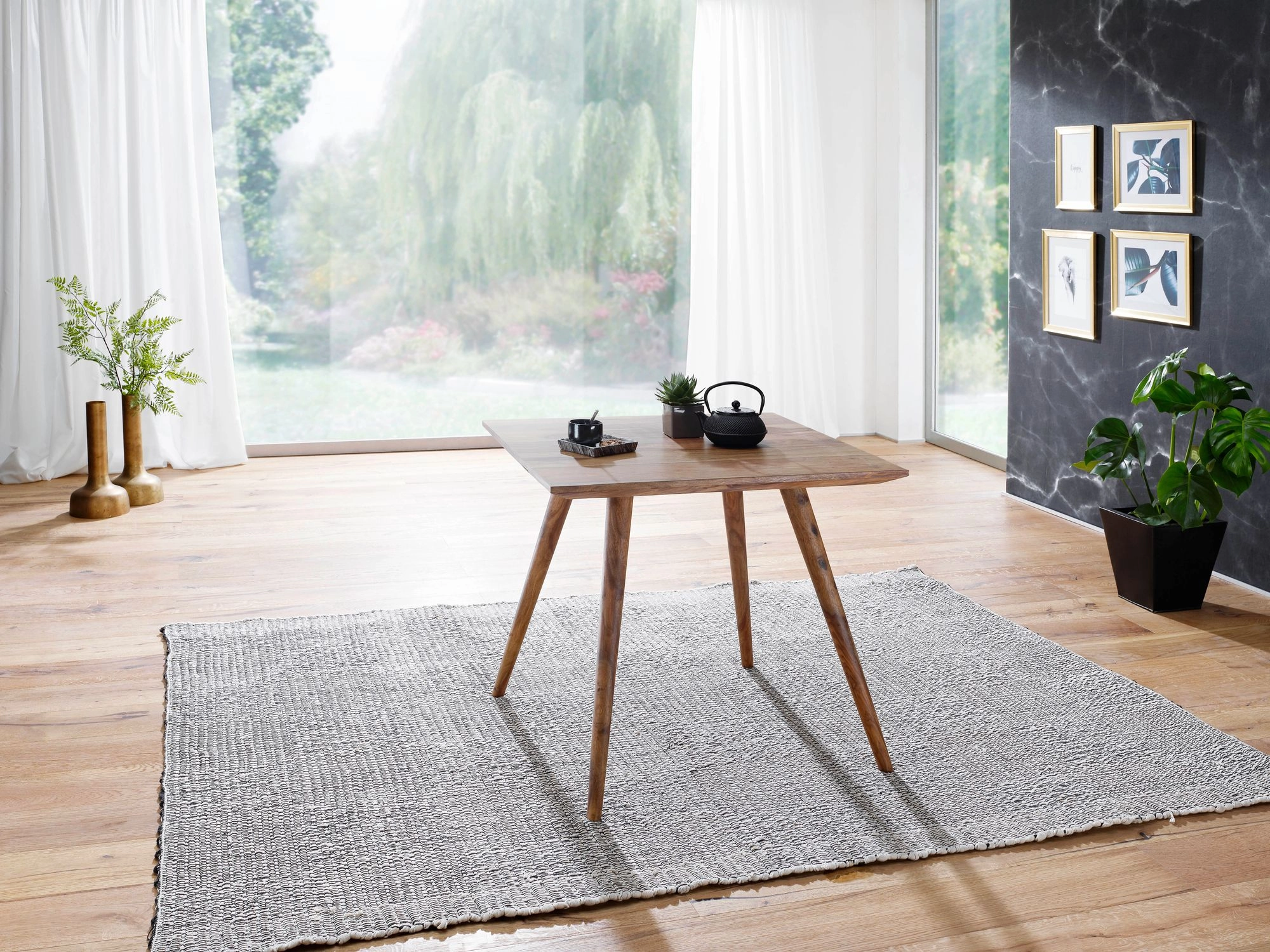 FineBuy Esszimmertisch Sheesham rustikal Massiv-Holz, Design Landhaus Esstisch, Tisch für Esszimmer klein, 4 - 6 Personen