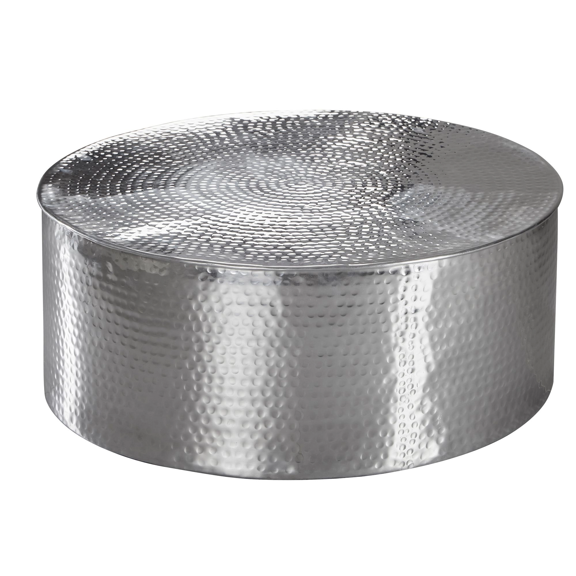 FineBuy Couchtisch 75x31x75 cm Aluminium Beistelltisch orientalisch rund, Flacher Hammerschlag Sofatisch Metall, Design Wohnzimmertisch modern, Loungetisch indisch Stubentisch klein