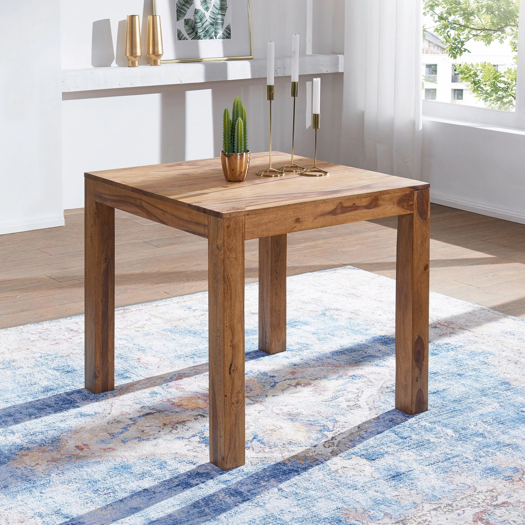 FineBuy Esstisch Massivholz Sheesham Esszimmer-Tisch Holztisch Design Küchentisch Landhaus-Stil braun Größe wählbar