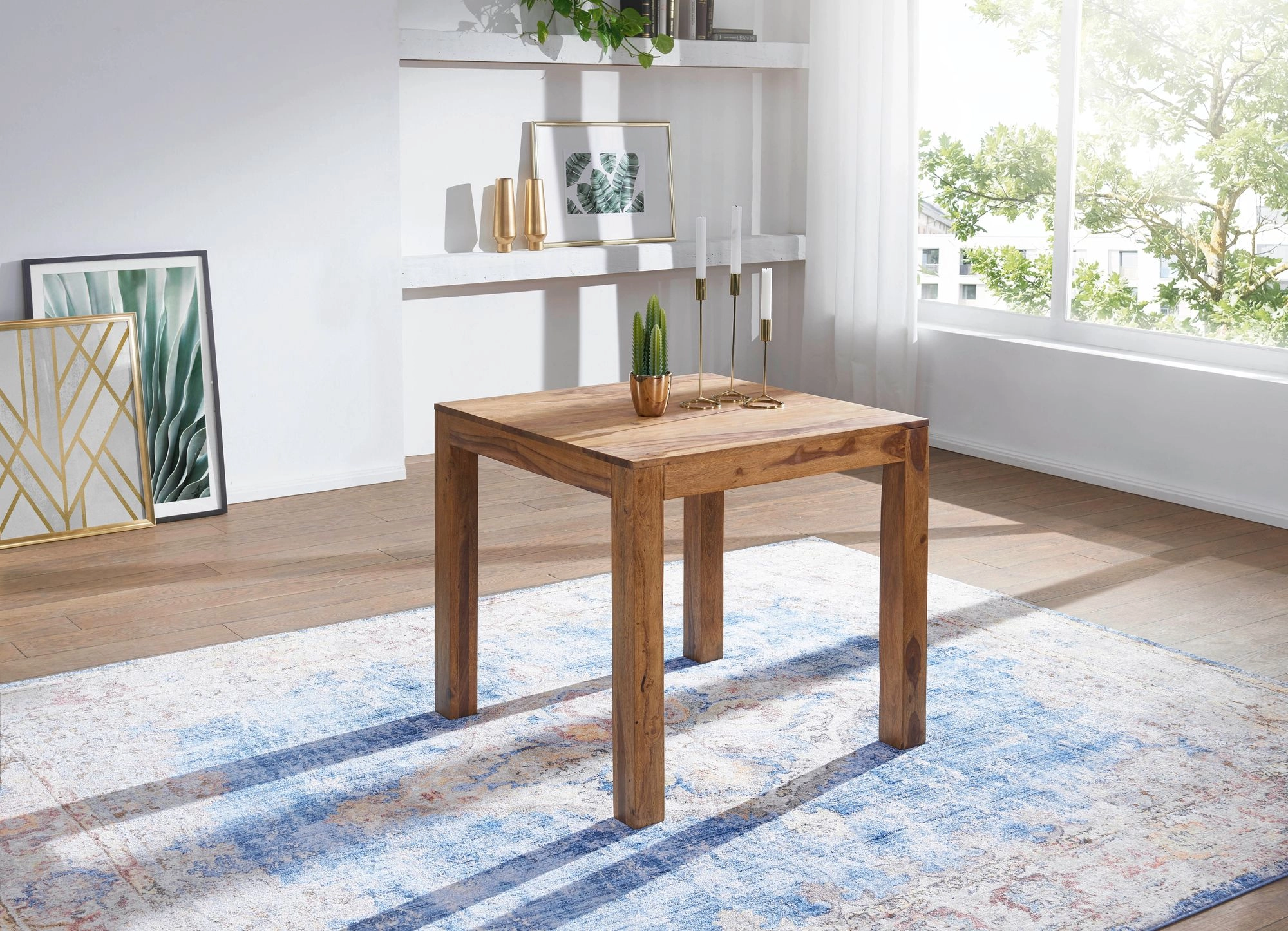 FineBuy Esstisch Massivholz Sheesham Esszimmer-Tisch Holztisch Design Küchentisch Landhaus-Stil braun Größe wählbar