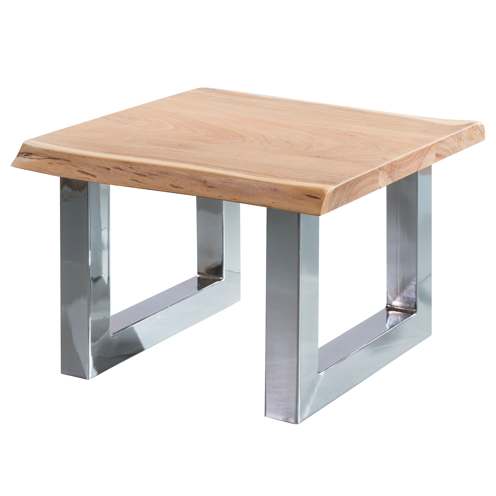 FineBuy Couchtisch 58 x 40 x 60 cm Akazie massiv Holz Metallgestell braun, Baumstamm Wohnzimmertisch Massivholz klein, Baumkante Sofatisch Landhaus Holztisch, Tisch Wohnzimmer Stubentisch