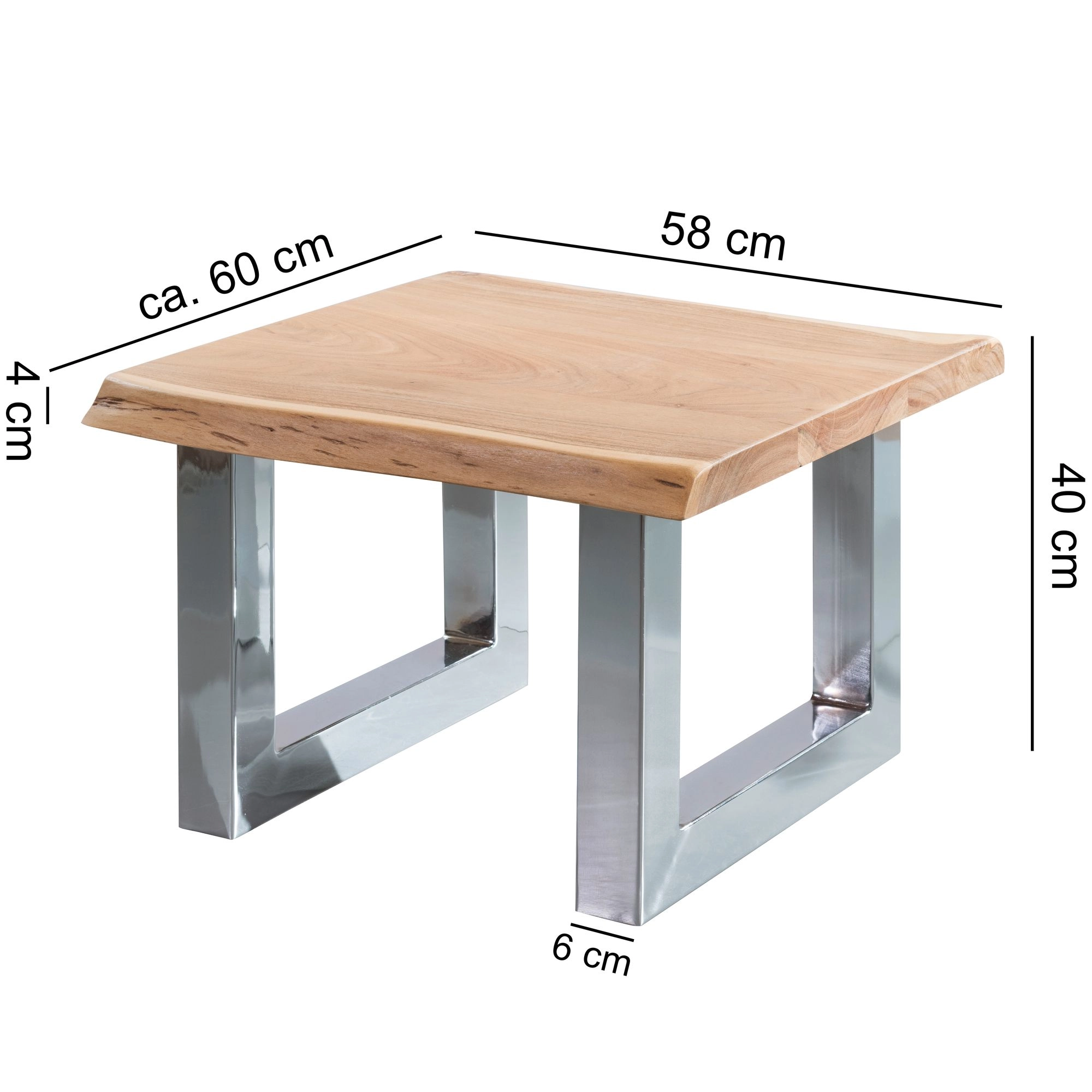 FineBuy Couchtisch 58 x 40 x 60 cm Akazie massiv Holz Metallgestell braun, Baumstamm Wohnzimmertisch Massivholz klein, Baumkante Sofatisch Landhaus Holztisch, Tisch Wohnzimmer Stubentisch