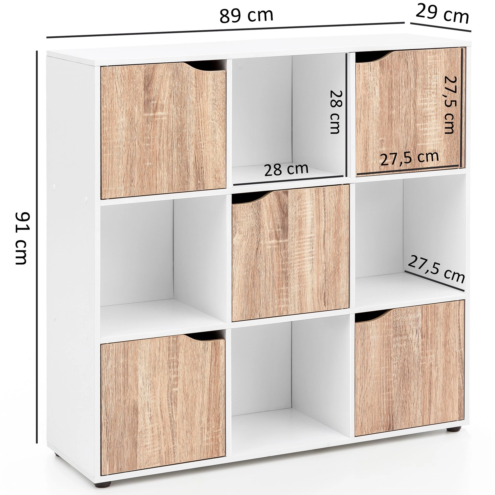 FineBuy Standregal MASSA 89 x 91 x 29 cm Bücherregal mit 9 Fächern Sonoma, Sideboard mit 5 Türen, Modernes Würfelregal Raumteiler, Flurschrank offen, Cuberegal Kommode Wohnregal