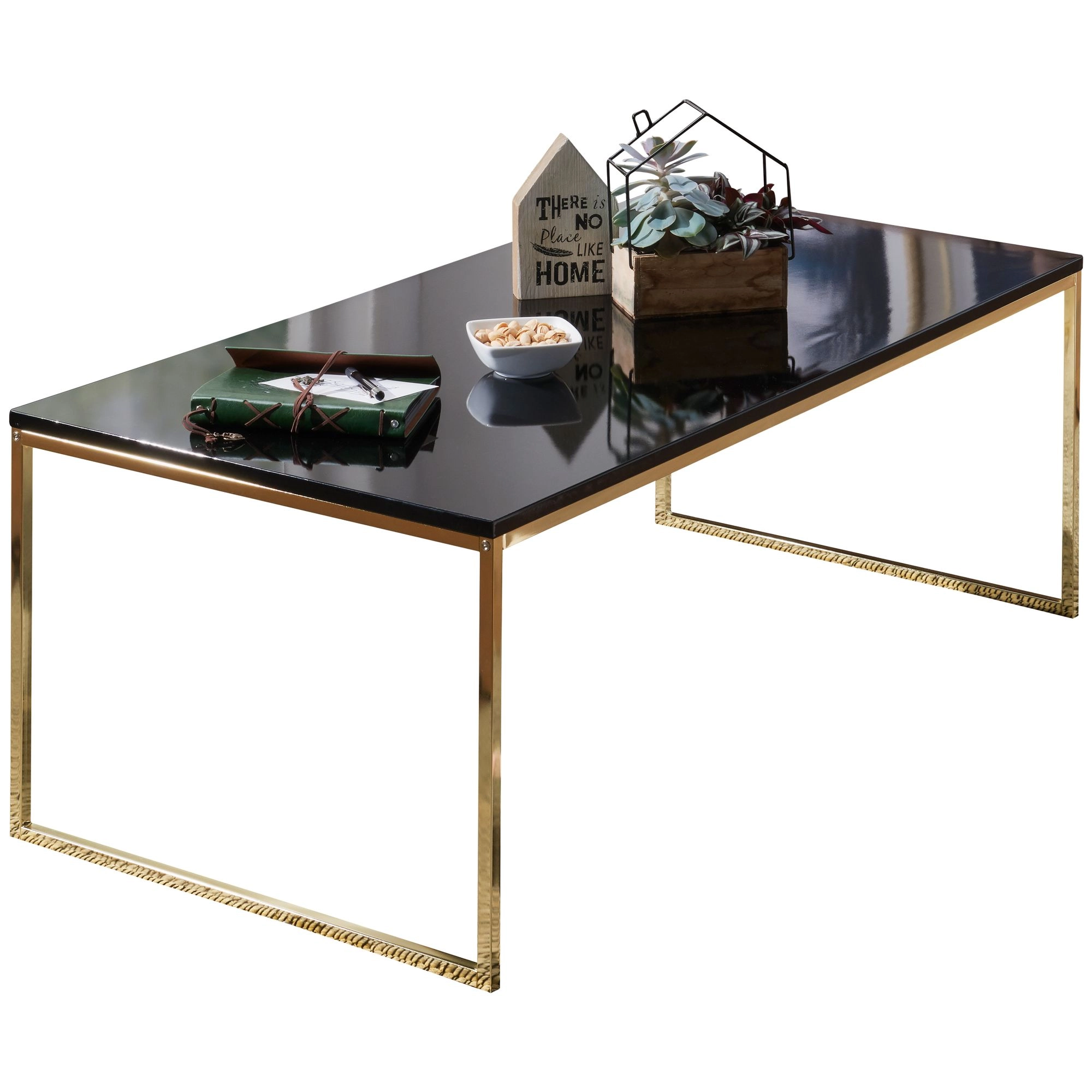FineBuy Couchtisch 120 x 45 x 60 cm Metall Holz Sofatisch schwarz, Design Wohnzimmertisch quadratisch, Stubentisch mit Metallgestell, Kaffeetisch klein, Wohnzimmer Loungetisch modern