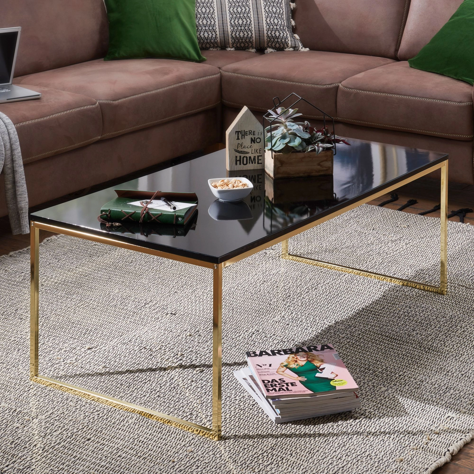 FineBuy Couchtisch 120 x 45 x 60 cm Metall Holz Sofatisch schwarz, Design Wohnzimmertisch quadratisch, Stubentisch mit Metallgestell, Kaffeetisch klein, Wohnzimmer Loungetisch modern