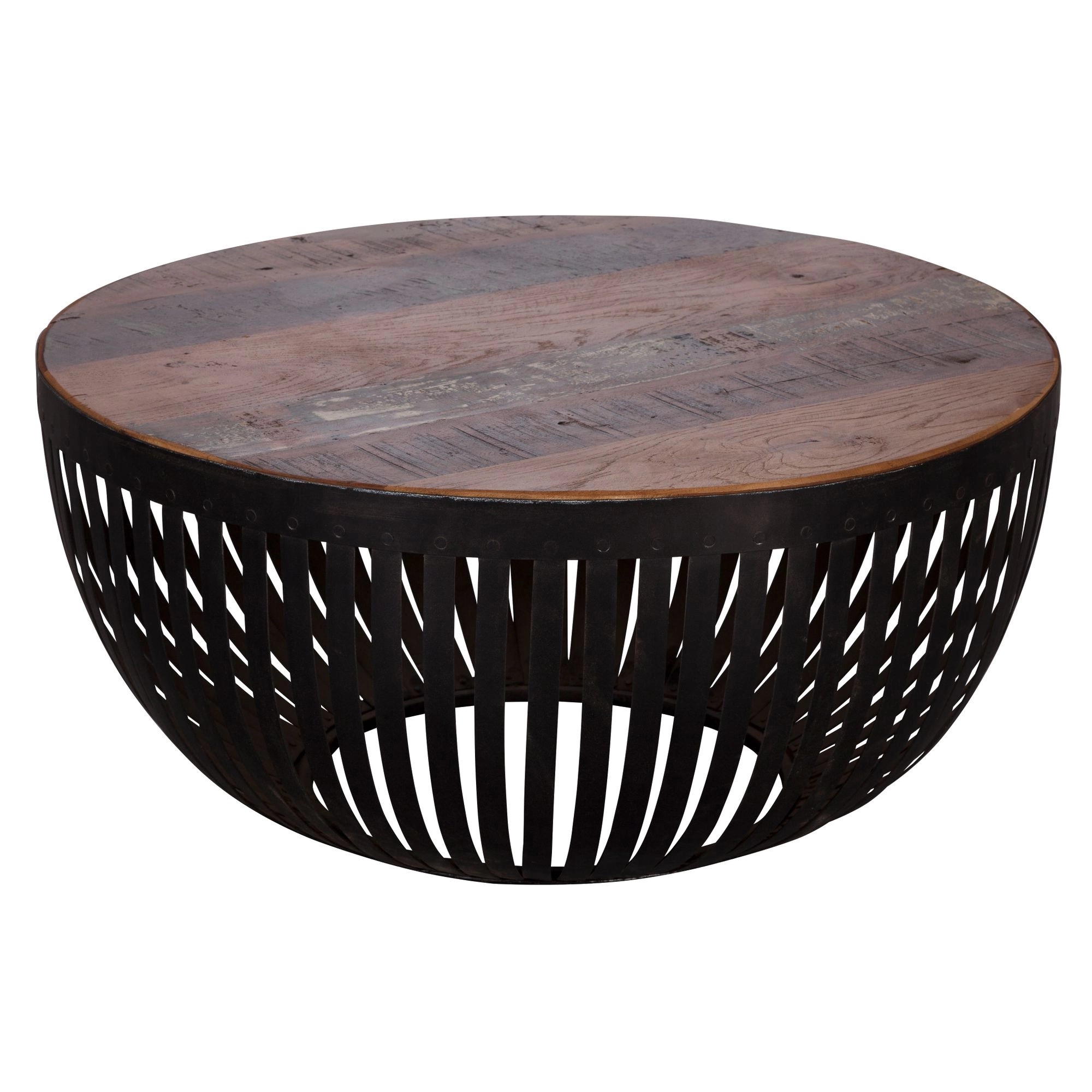 FineBuy Couchtisch 70x33x70 cm Holz / Metall Wohnzimmertisch Industrial, Clubtisch Tisch Wohnzimmer, Sofatisch mit Metallgestell, Loungetisch massiv, Design Stubentisch rund