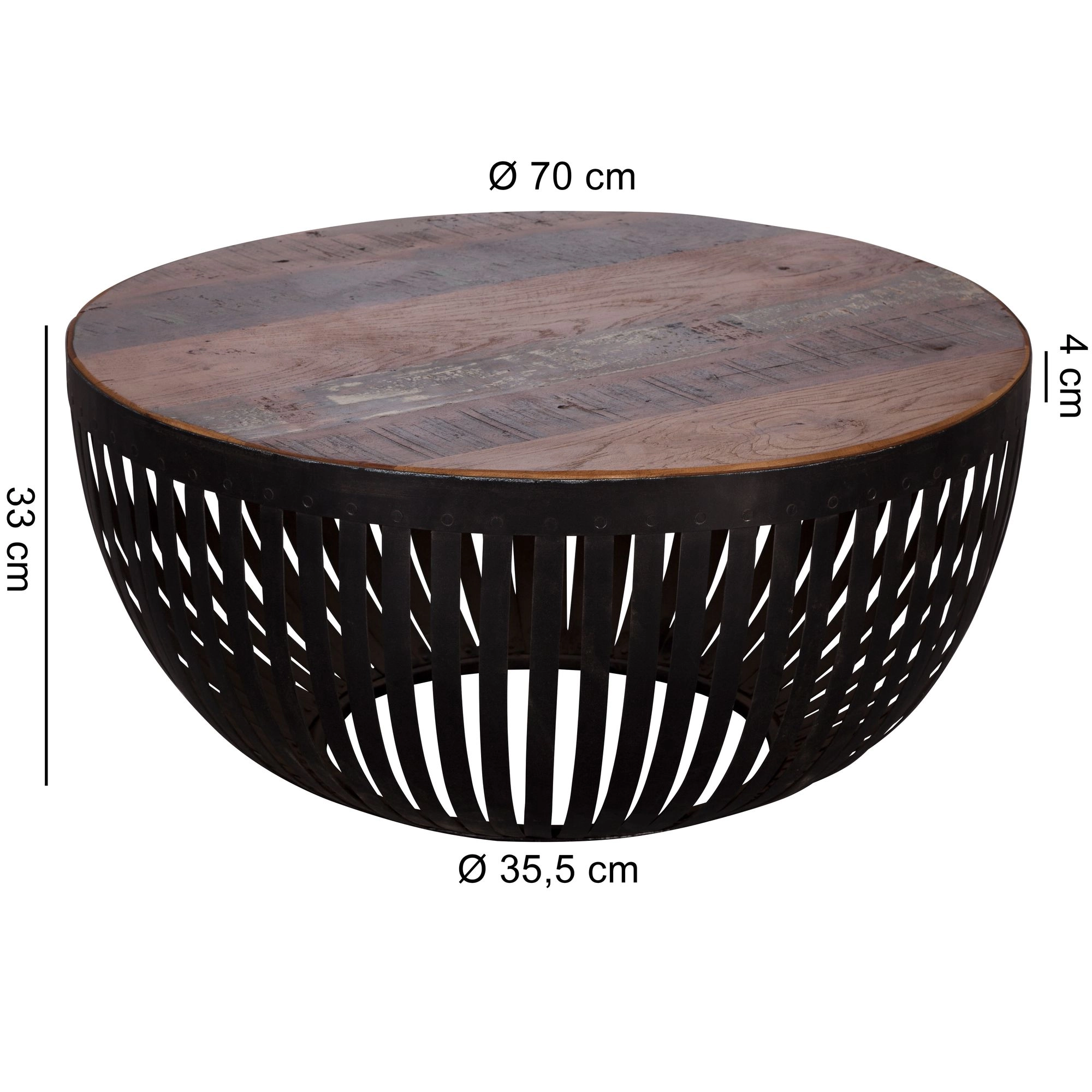 FineBuy Couchtisch 70x33x70 cm Holz / Metall Wohnzimmertisch Industrial, Clubtisch Tisch Wohnzimmer, Sofatisch mit Metallgestell, Loungetisch massiv, Design Stubentisch rund