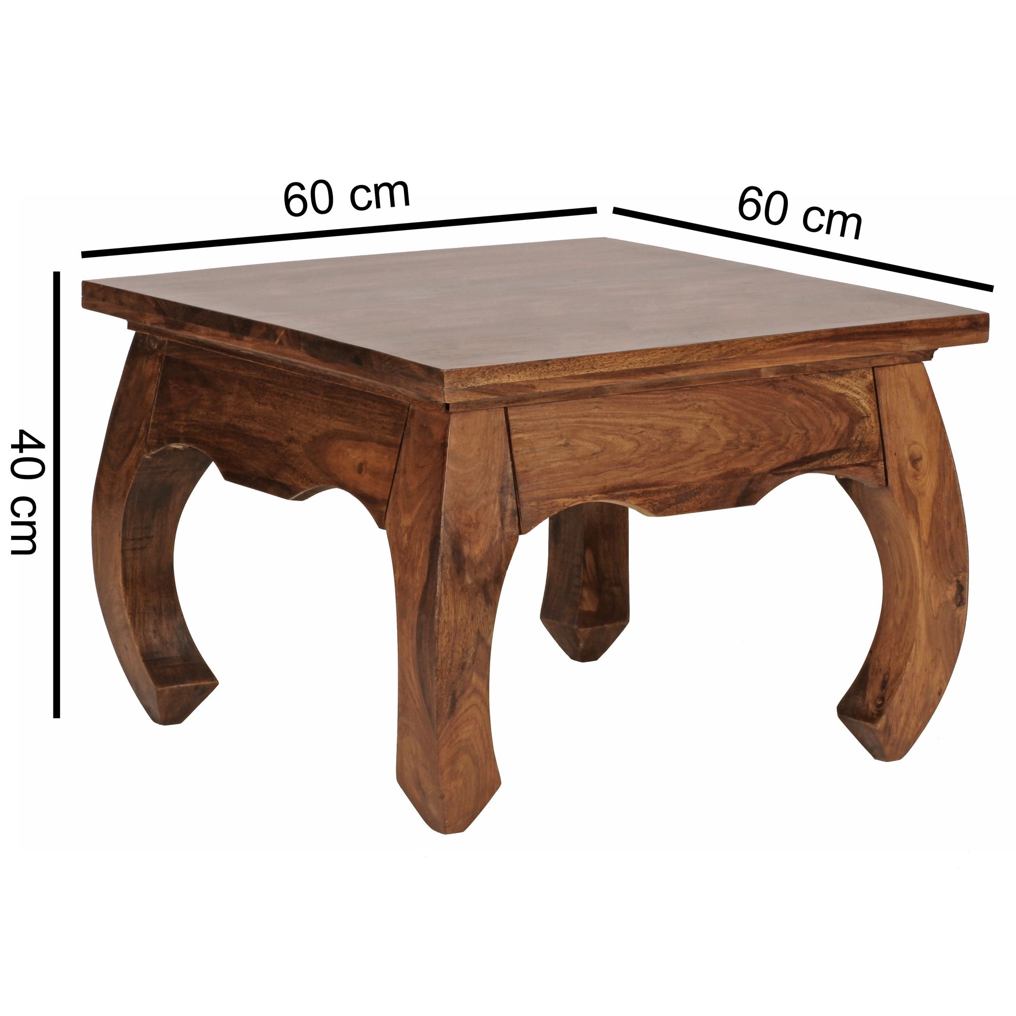 FineBuy Opium Couchtisch 60 x 40 x 60 cm Sheesham Massiv-Holz, Echtholz Wohnzimmertisch quadratisch braun, Stubentisch niedrig, Beistelltisch Sofatisch klein, Tisch Wohnzimmer