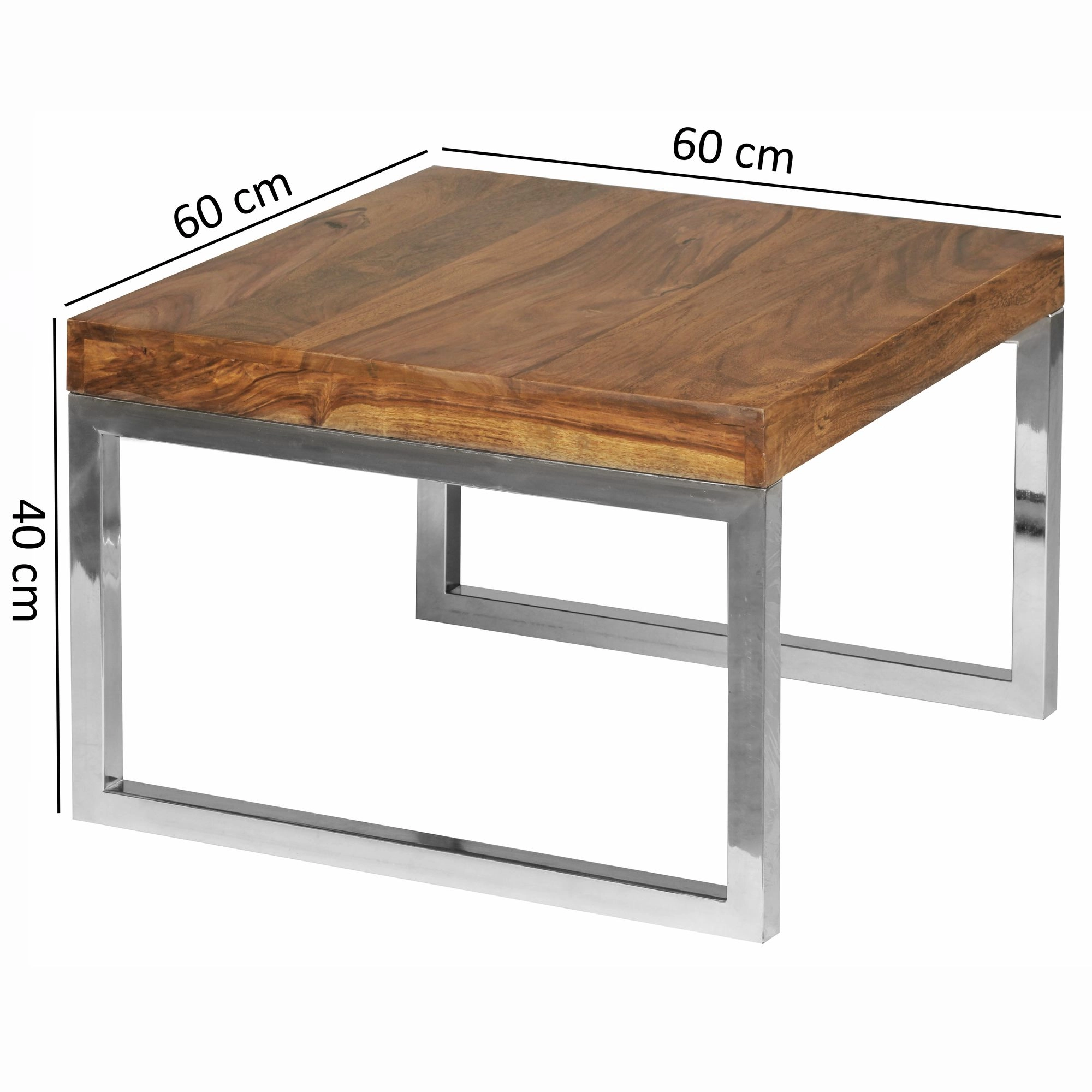 FineBuy Beistelltisch Massiv-Holz Sheesham Wohnzimmertisch mit Metallgestell Landhausstil Couchtisch braun Echtholz