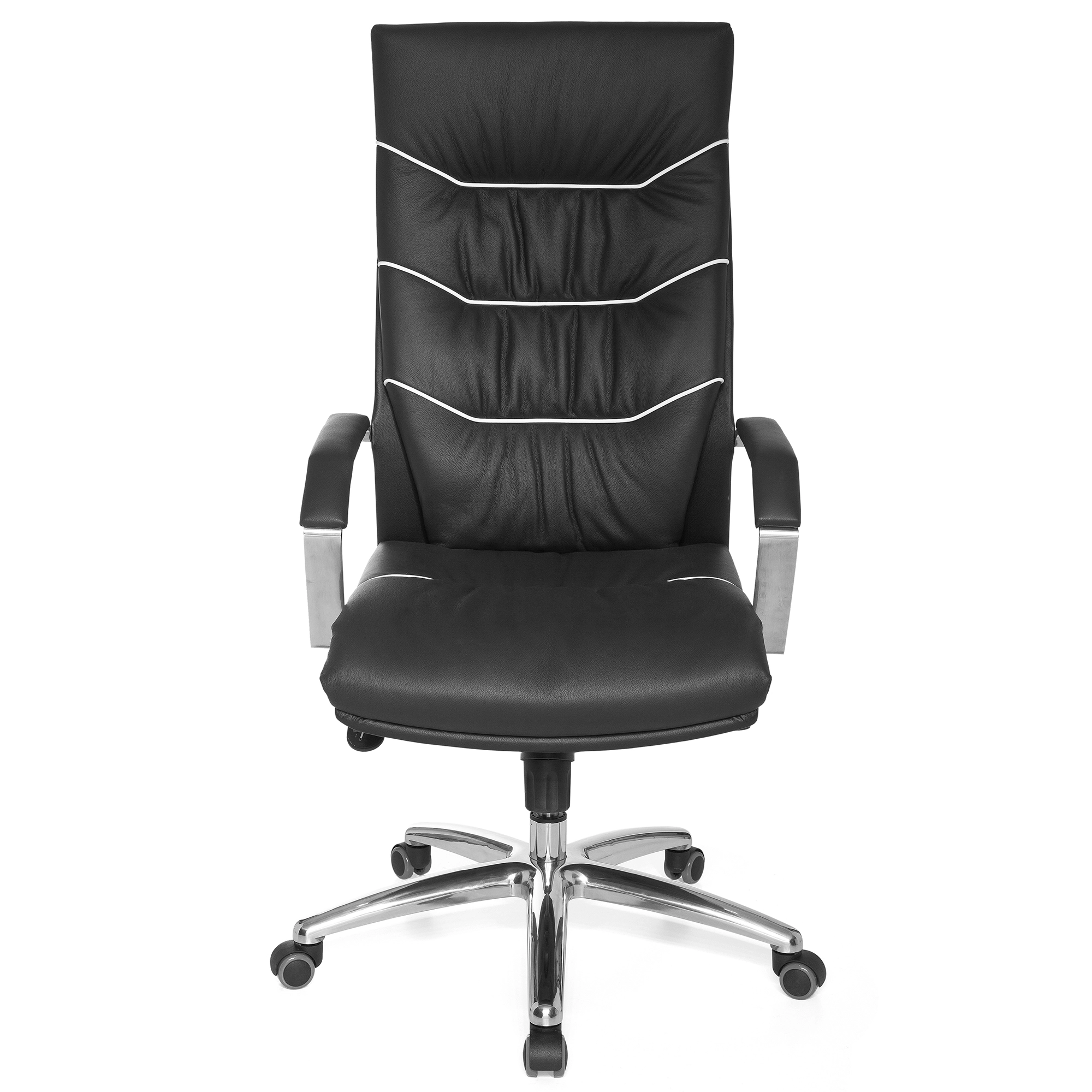 FineBuy Bürostuhl Echt-Leder schwarz Schreibtischstuhl, Chefsessel mit Kopfstütze & Multiblockmechanik, Design Drehstuhl verstellbar, Schreibtisch-Stuhl hohe Rückenlehne