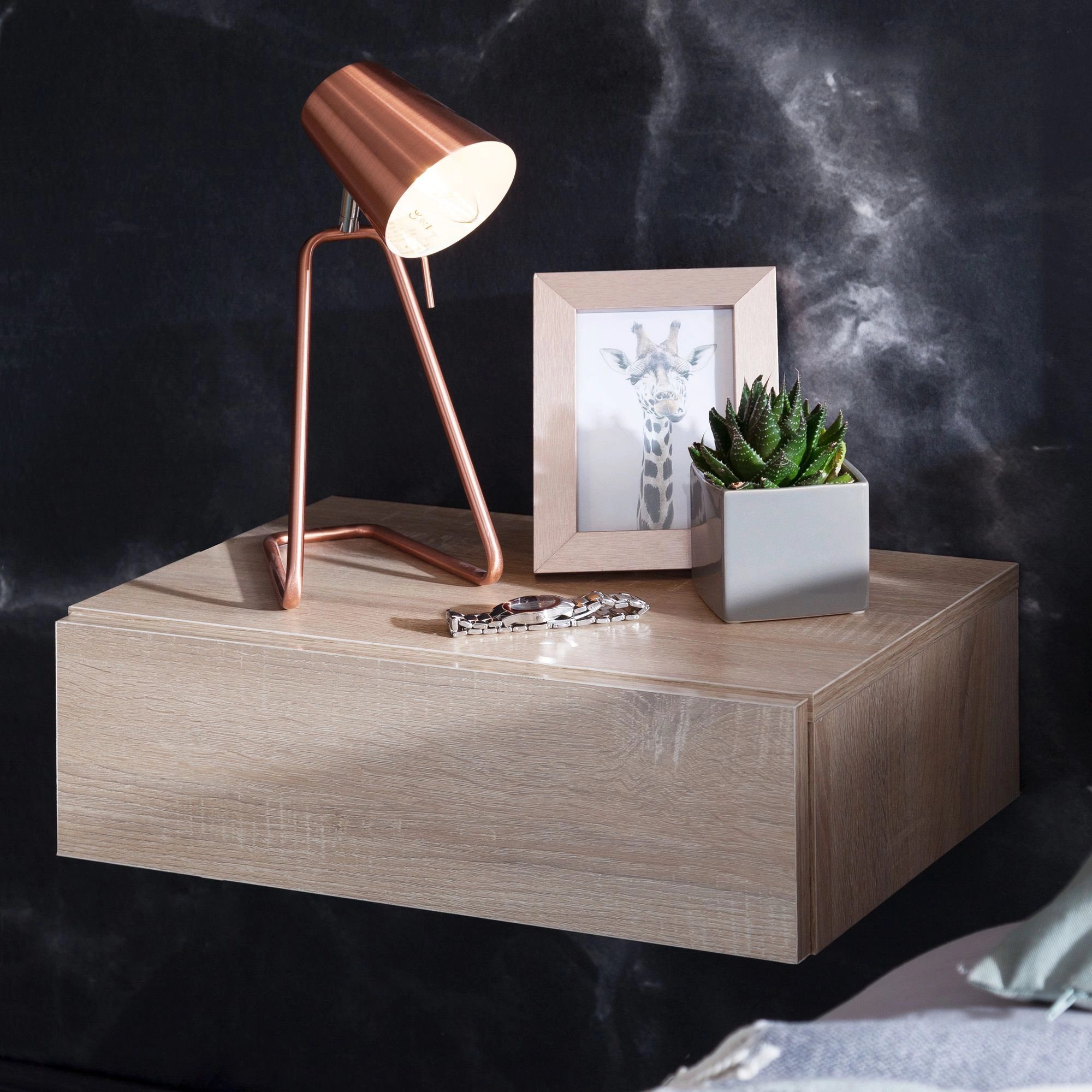 FineBuy Nachtkonsole ZADAR für Wandmontage 46x15x30cm Nachttisch Holz, Wandregal mit Schublade, Nachtschrank Wandboard für Boxspringbett schwebend, Wandkonsole Nachtkästchen hängend