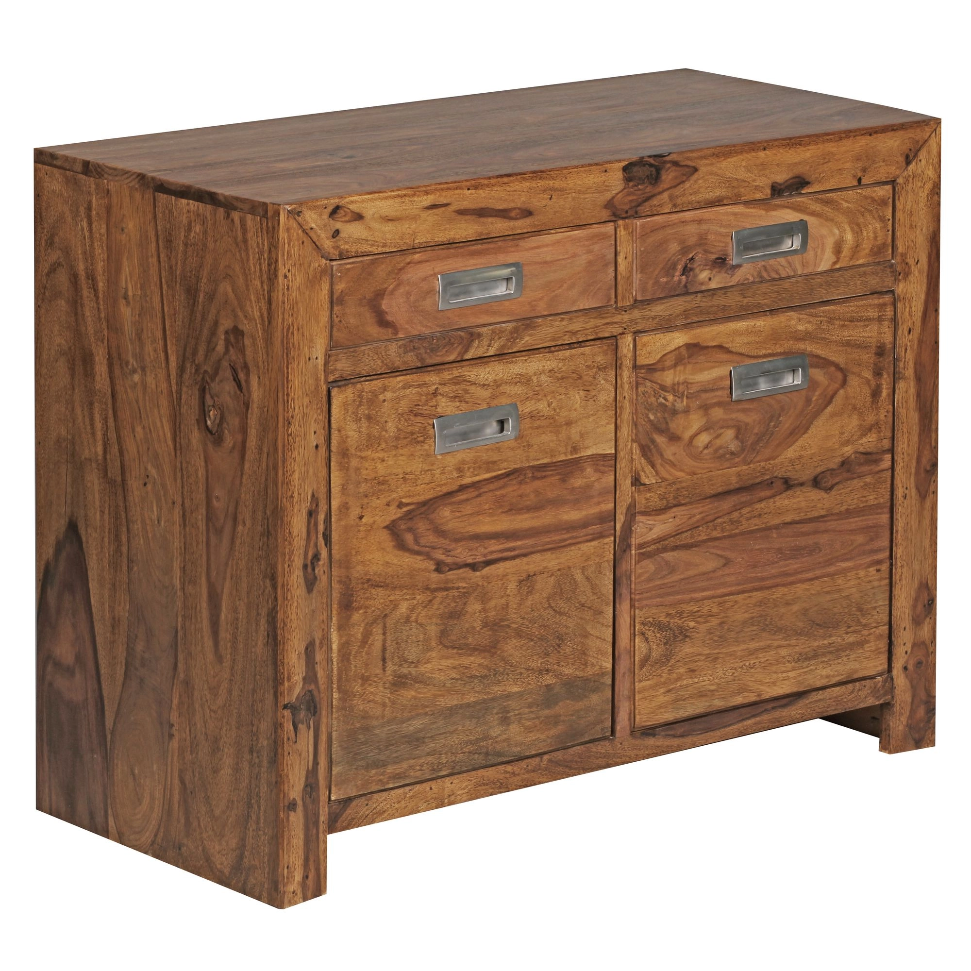 FineBuy Sideboard Massivholz Sheesham Kommode 90 cm 2 Schubladen 2 Türen Design Highboard Landhaus-Stil braun natur Echt-Holz Schubladenkommode Natur-Produkt Flur-Möbel Aufbewahrung Dielen-Möbel