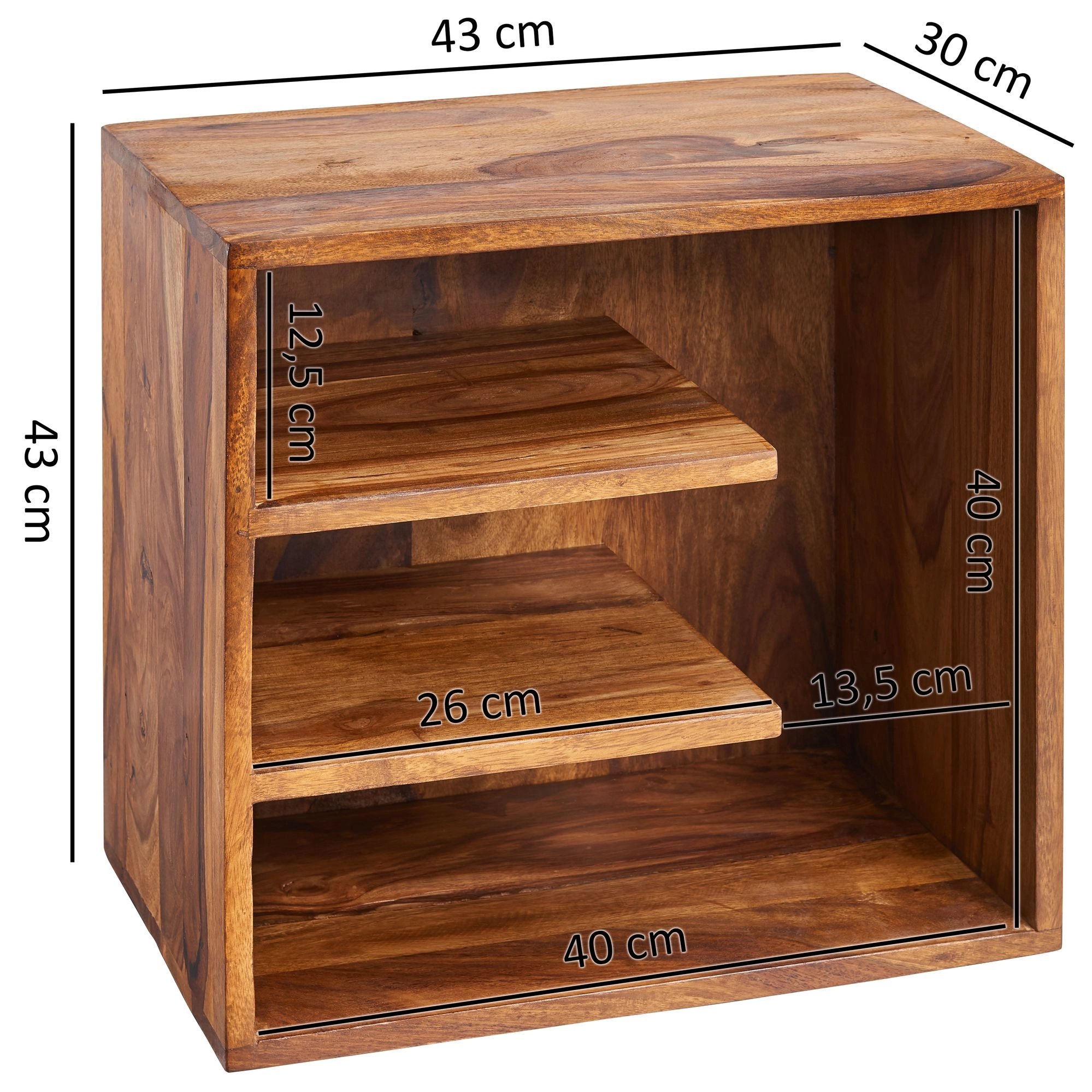 FineBuy Beistelltisch 43x43x30 cm Sheesham Massivholz Design Nachttisch, Kleiner Wohnzimmertisch mit Ablagen, Designer Holztisch massiv, Nachtkonsole Nachtkommode Holz, Anstelltisch modern