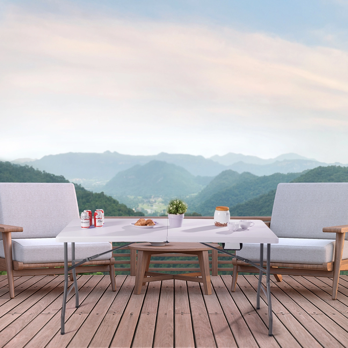 Costway Klapptisch Klappbar Campingtisch Gartentisch Weiß 153 cm x 74 cm x 74 cm