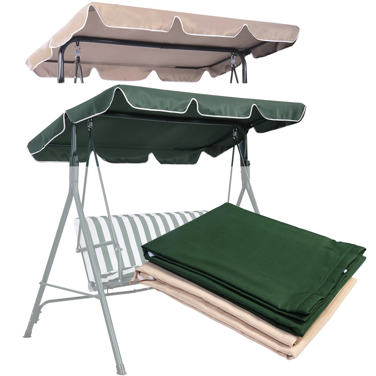Costway Sonnendach Ersatzdach Dachbezug für Hollywoodschaukel Beige/Grün 168 x 115 cm-Beige