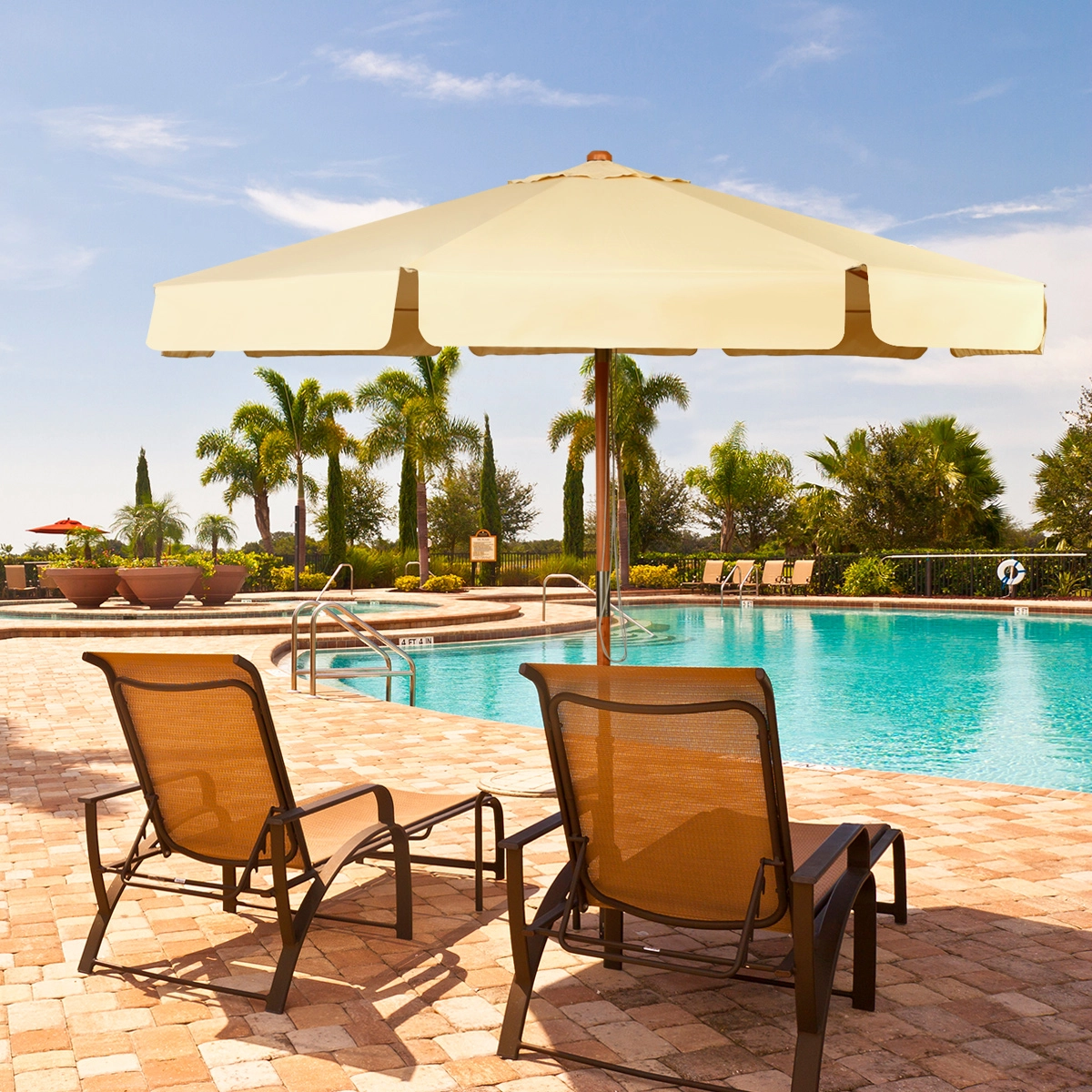 Costway 3m Kippbarer Sonnenschirm aus Wasserdichtem Polyestergewebe Terrassenschirm mit UV-Schutz Beige