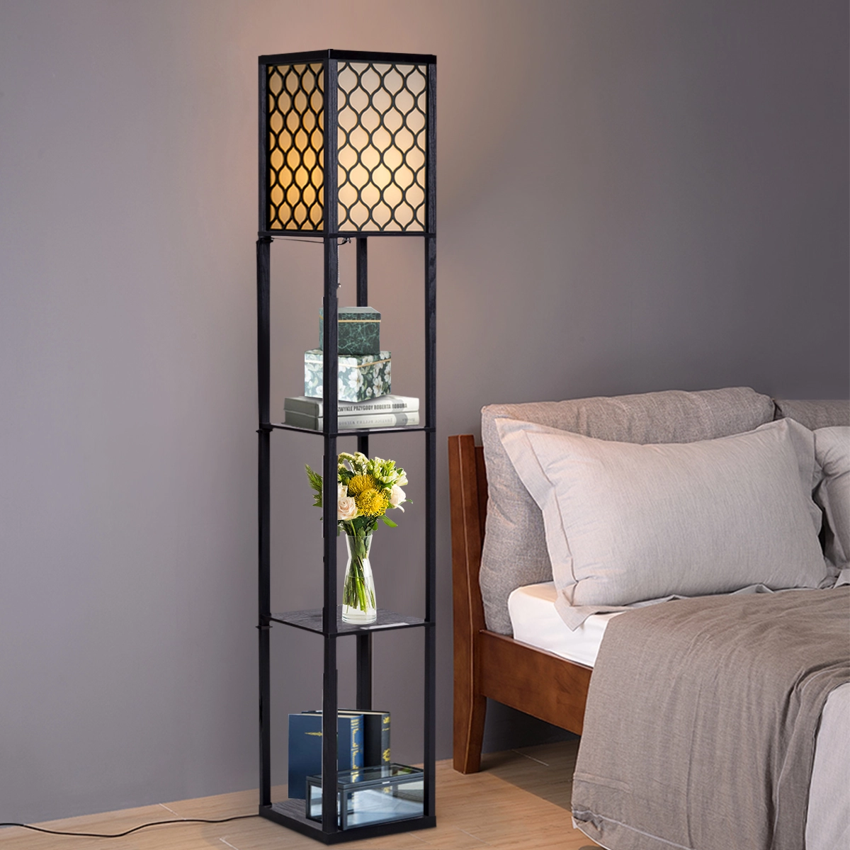 Costway 160x26x26cm Standleuchte Regal Moderne Innenbeleuchtung mit 3-Ebenen Bodenlampe