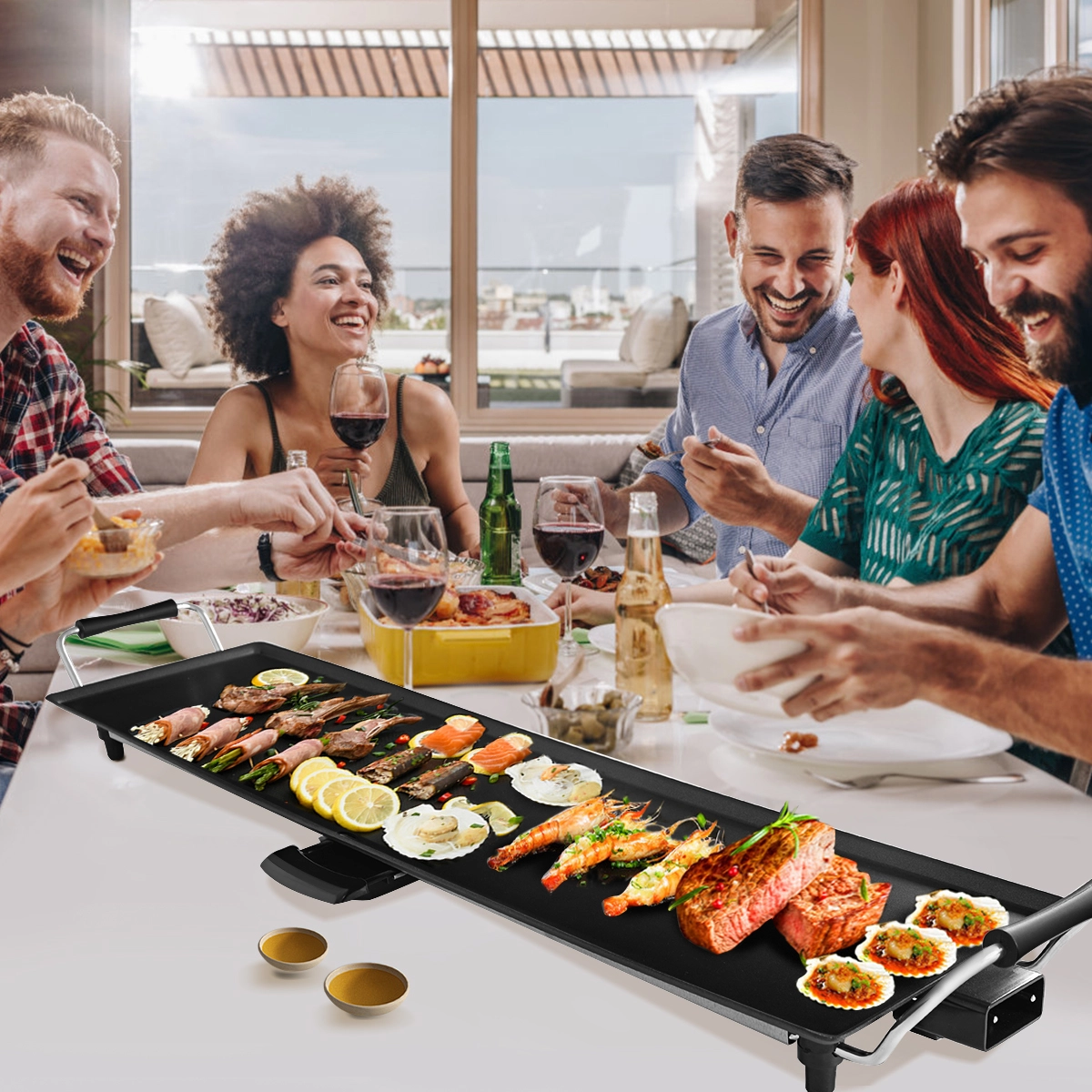 Costway 1800 W Elektrische Grillplatte Indoor BBQ Grill Verstellbare Temperatur 90 x 23 cm Schwarz
