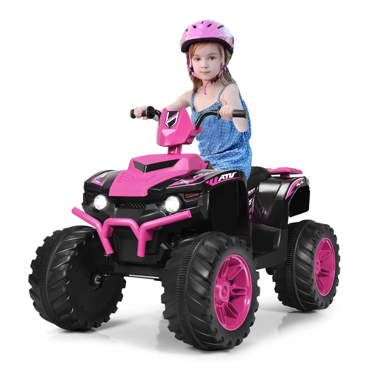 Costway 12V Elektro Kinderquad mit Scheinwerfer Mini Elektroquad mit Musik & Hupe Rosa