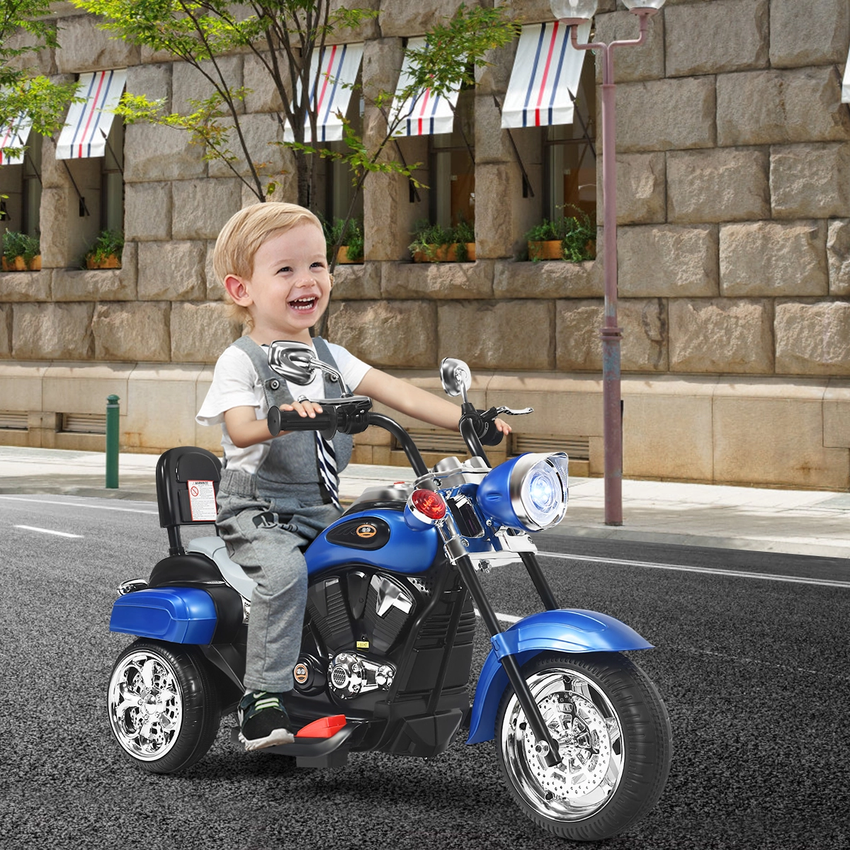 Costway 6V Elektro Motorrad mit verstellbaren Scheinwerfer Motorrad 91 x 48 x 64 cm Blau + Schwarz