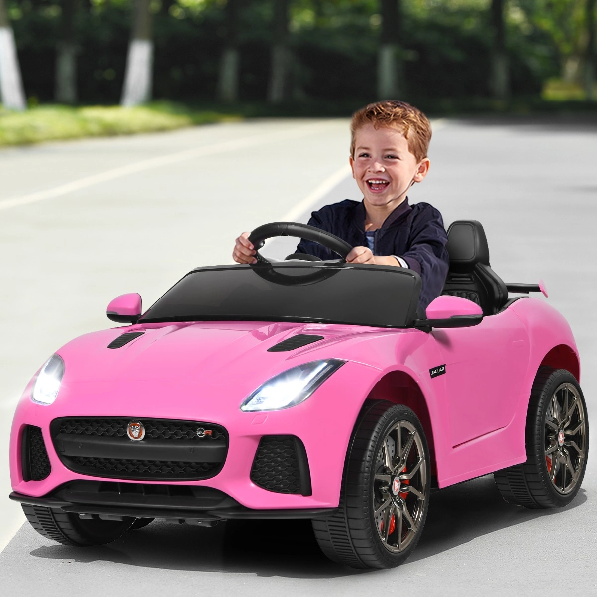 Costway Elektro Kinderauto mit Geschichten & Musik & Hupe & Scheinwerfer & 2,4G Fernbedienung Rosa