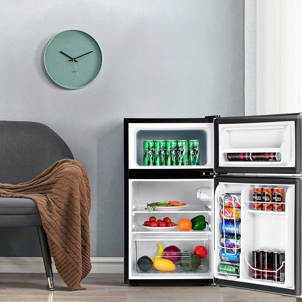 Costway 90L Kühlschrank mit 27L Gefrierfach Kühl-Gefrier-Kombination 48,5 x 49,5 x 86 cm Silber