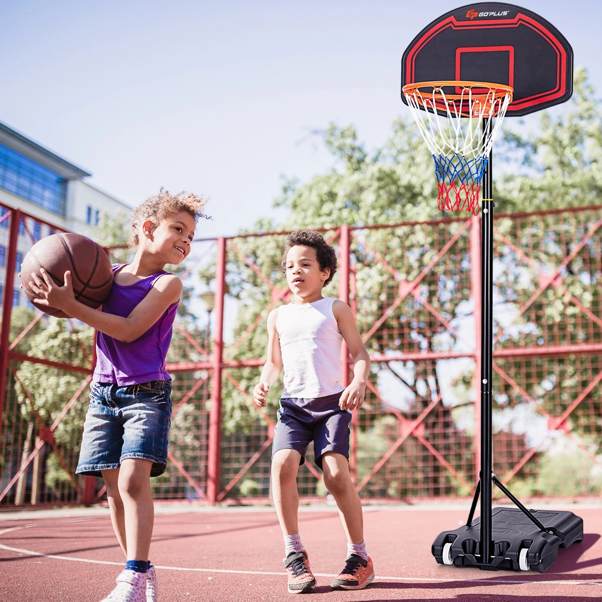 Costway Höhenverstellbarer Basketballständer für Kinder für den Innen- und Außenbereich Schwarz + Rot
