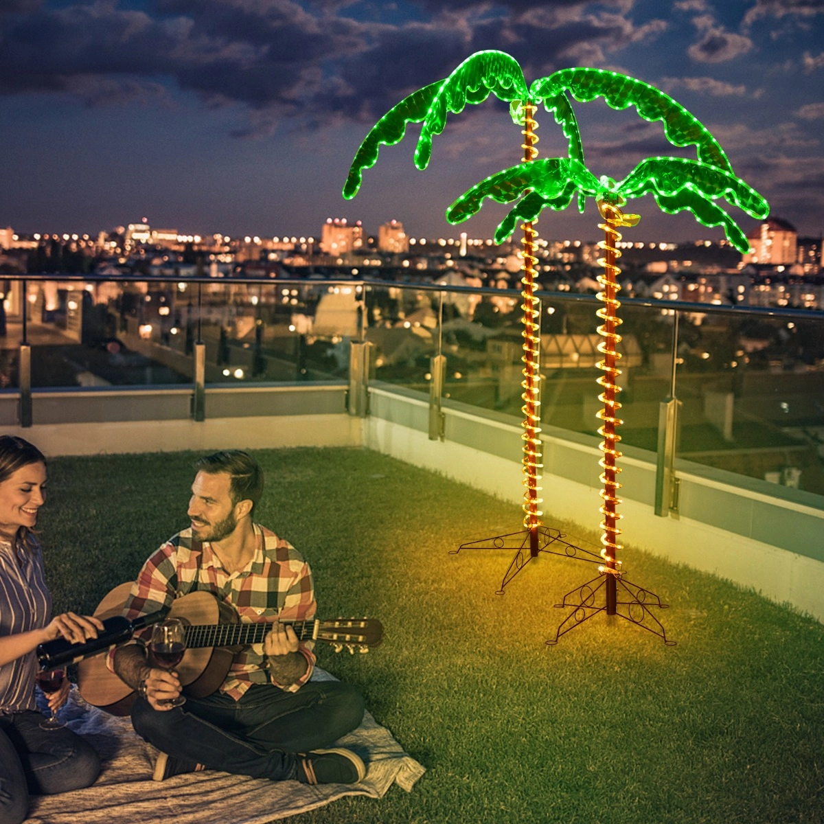Costway künstliche beleuchtete Palme mit LED-Lichtern klappbarem Sockel LED Palme 118 x 80 x 154 cm