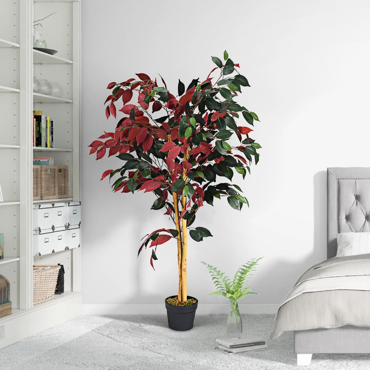 Costway 120 cm Großer Grüner Ficus-Baum im Topf Künstlicher Baum Realistische Grünpflanzen