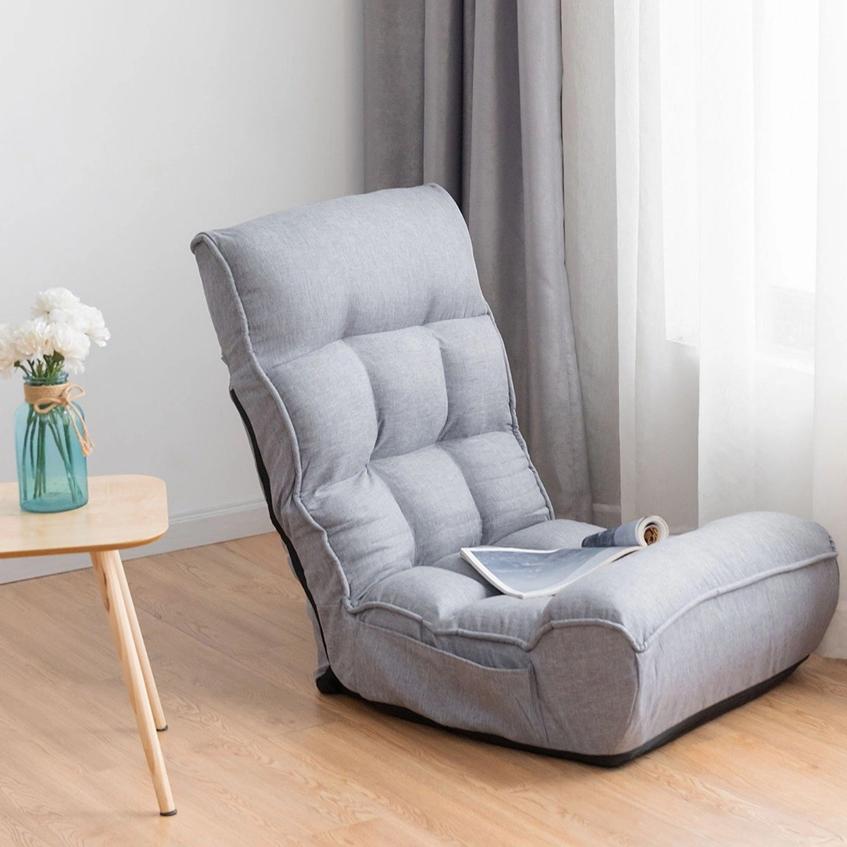 Costway Boden-Klappstuhl 4-Fach Verstellbares Gaming-Bodensofa mit Rückenlehne Grau