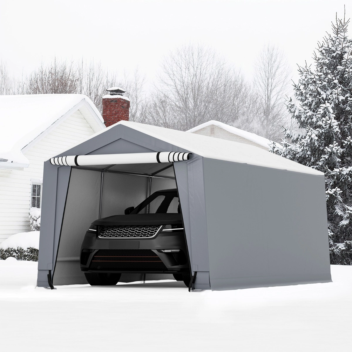 Costway Garagenzelt 290 x 490 cm Großer Carport Zeltgarage mit Türen Autounterstand für SUV Boot Grau