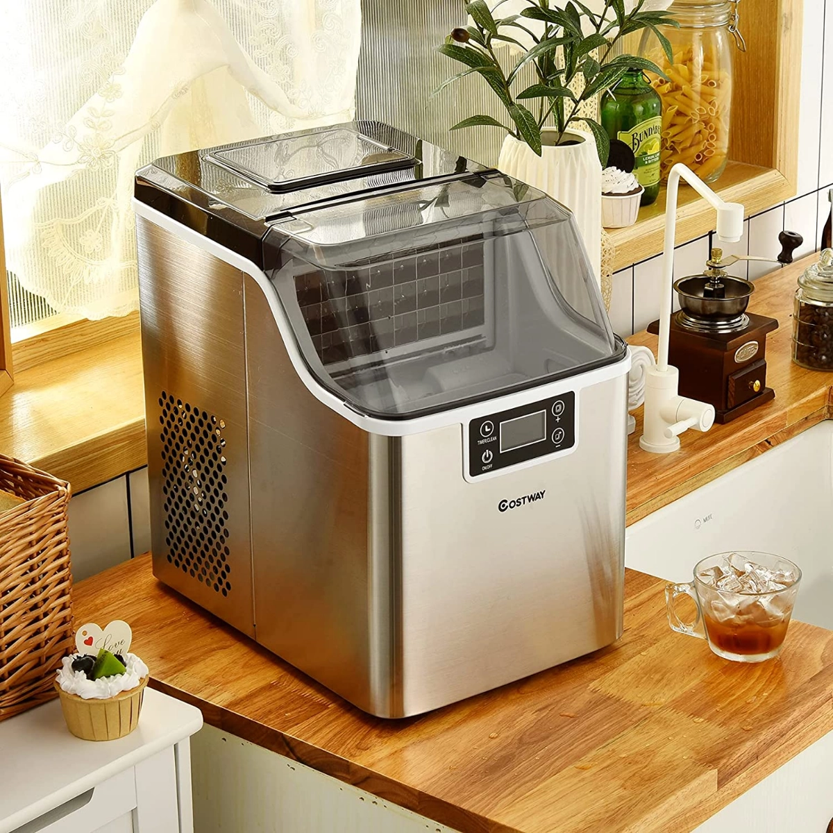 Costway 3,2 L Eiswürfelmaschine Eismaschine mit einem Oberen Einlassloch 25 x 36 x 38 cm Silber