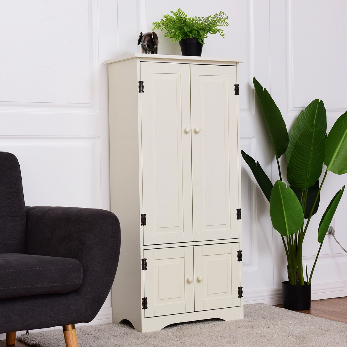 Costway Antik Holz Highboard Hochschrank Kommode mit Verstellbaren Ablageboden