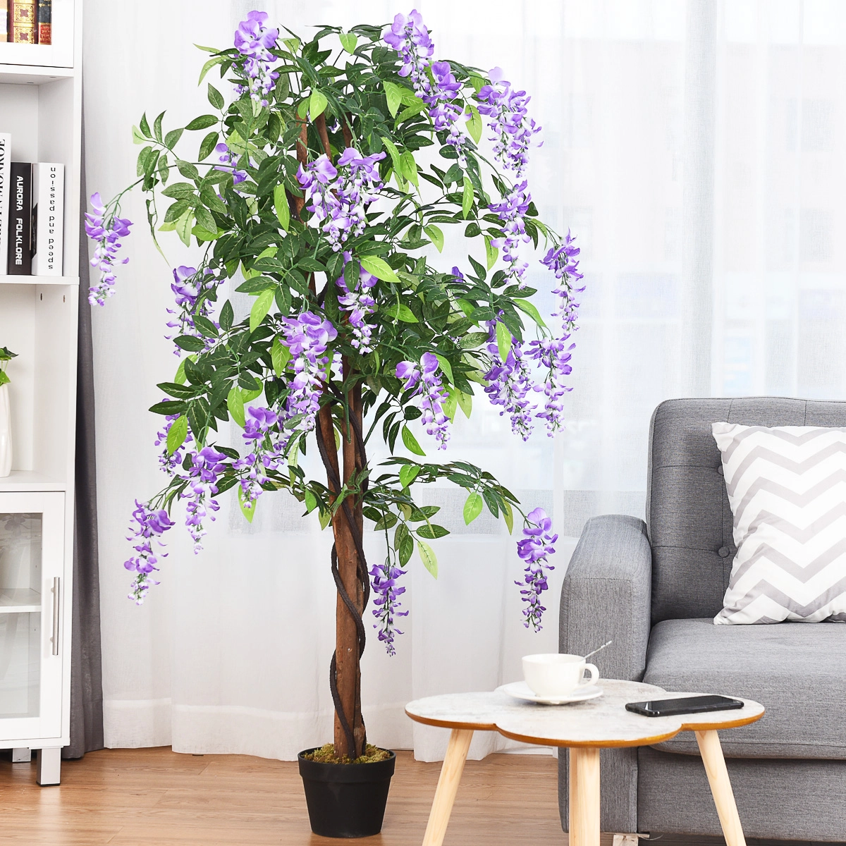 Costway Kunstpflanze Verwendbare Künstliche Palme Kunstbaum 150 cm Lila
