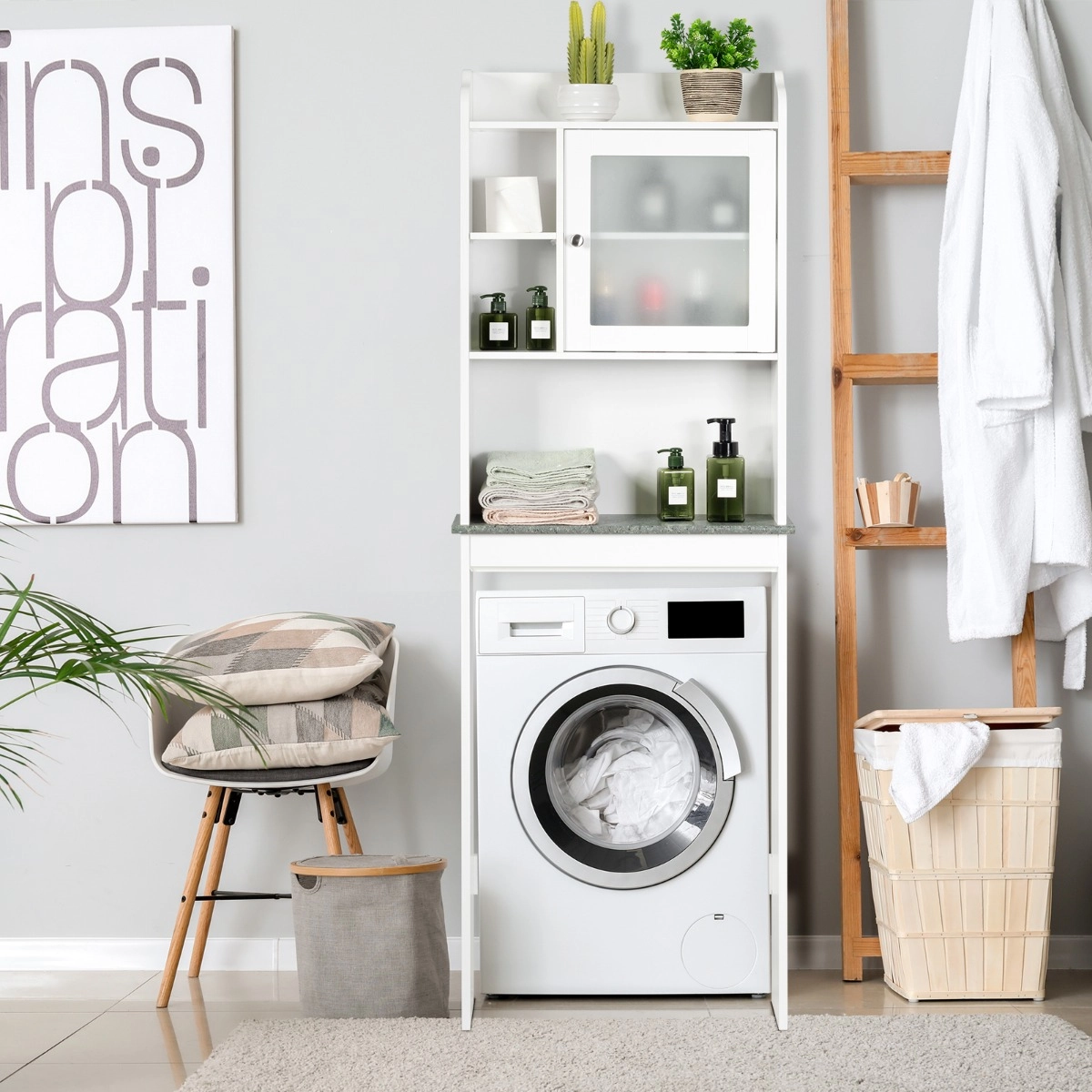 Costway Toilettenregal Badezimmer-Platzsparer mit verstellbaren Ebenen 59 x 19 x 173 cm Weiß