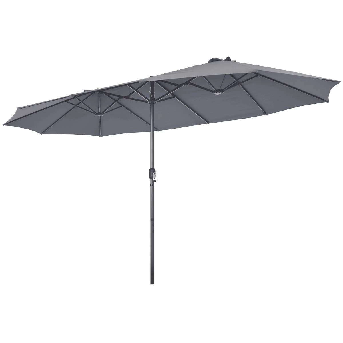 Costway Ø480 cm Doppelsonnenschirm Marktschirm mit Kurbel Gartenschirm Terrassenschirm Dunkelgrau