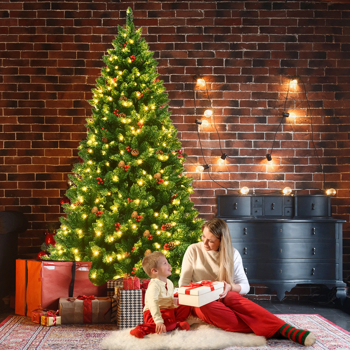 Costway 200cm künstlicher Weihnachtsbaum Tannenbaum Christbaummit 1100 Zweigen & Premium Kunstbaum grün