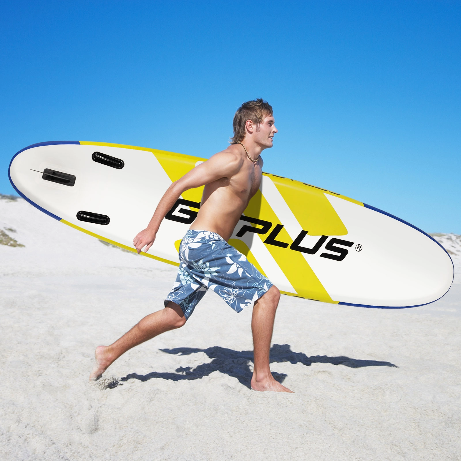 Costway SUP Board Aufblasbares Stand Up Paddle Board mit breite Fläche 305 x 76 x 15 cm Blau + Gelb + Weiß