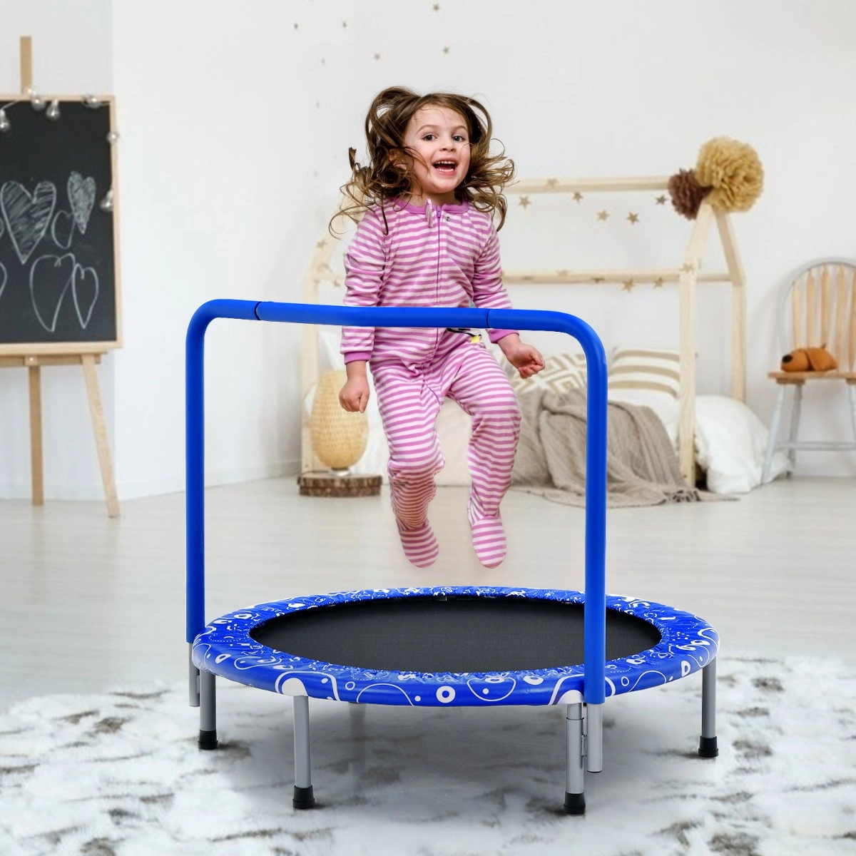 Costway Kindertrampolin Mini-Trampolin klappbares Trampolin für Kleinkinder Blau + schwarz
