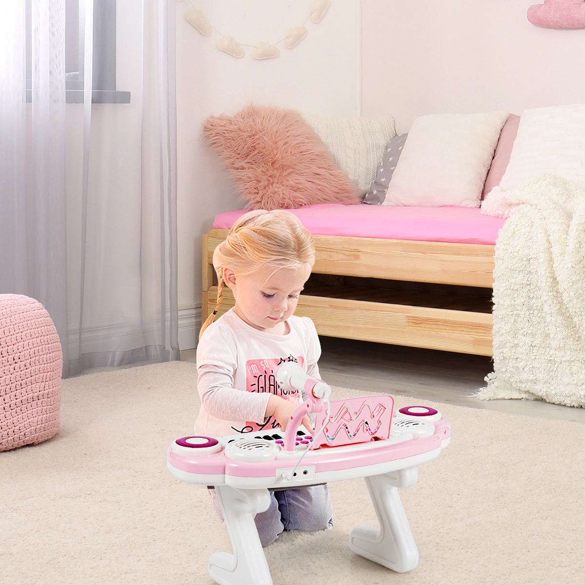 Costway 37 Tasten Klaviertastatur Kinder Keyboard mit Ständer pädagogische Keyboard 48 x 20 x 38 cm Rosa