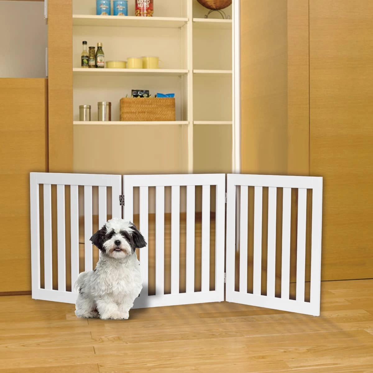 Costway Absperrgitter Hunde 60cm Hoch Schutzgitter Holz klappbar 3 Paneelen Weiß