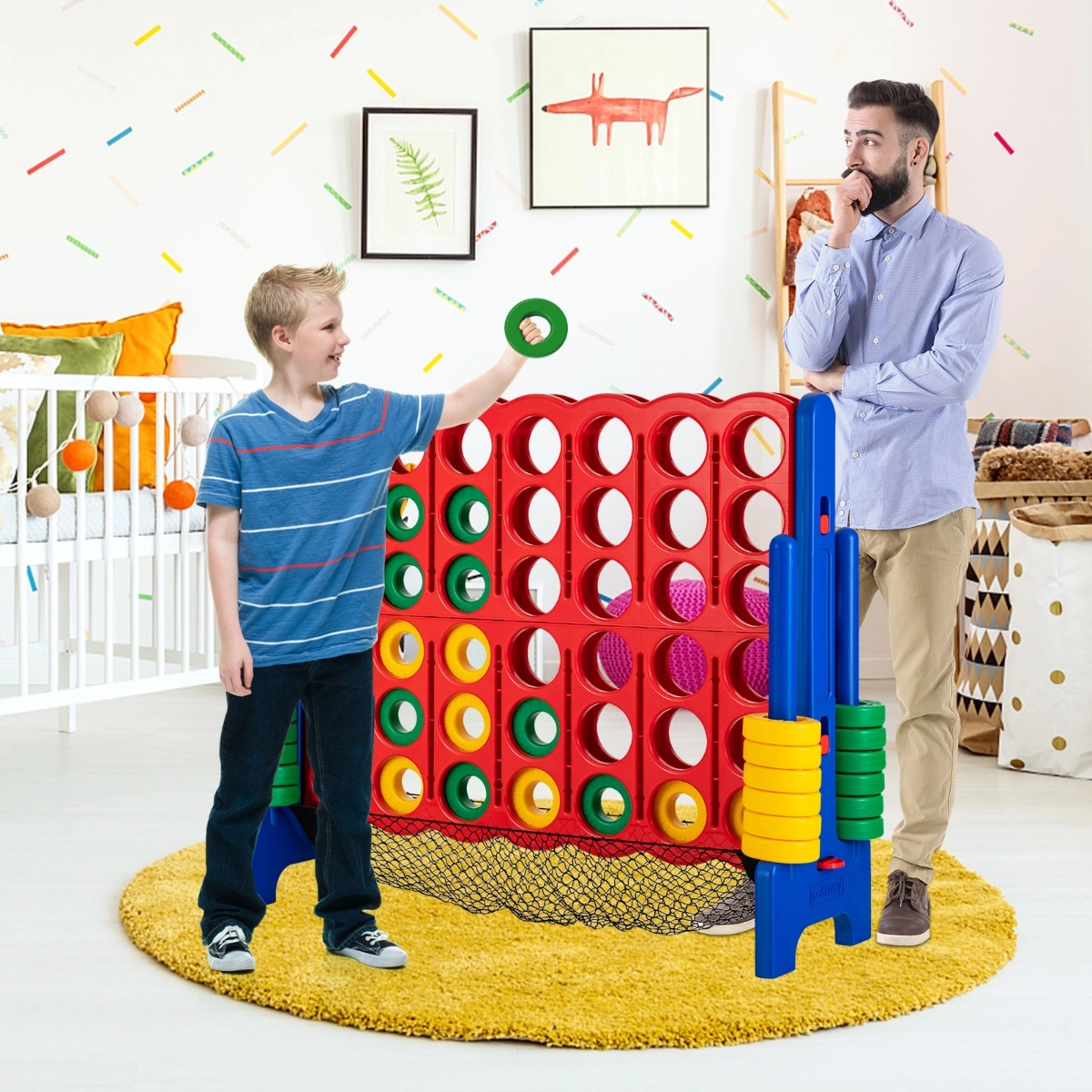 Costway Jumbo 4-Gewinnt-Set 119 cm großes Vier-Gewinnt Spiel für Kinder Blau
